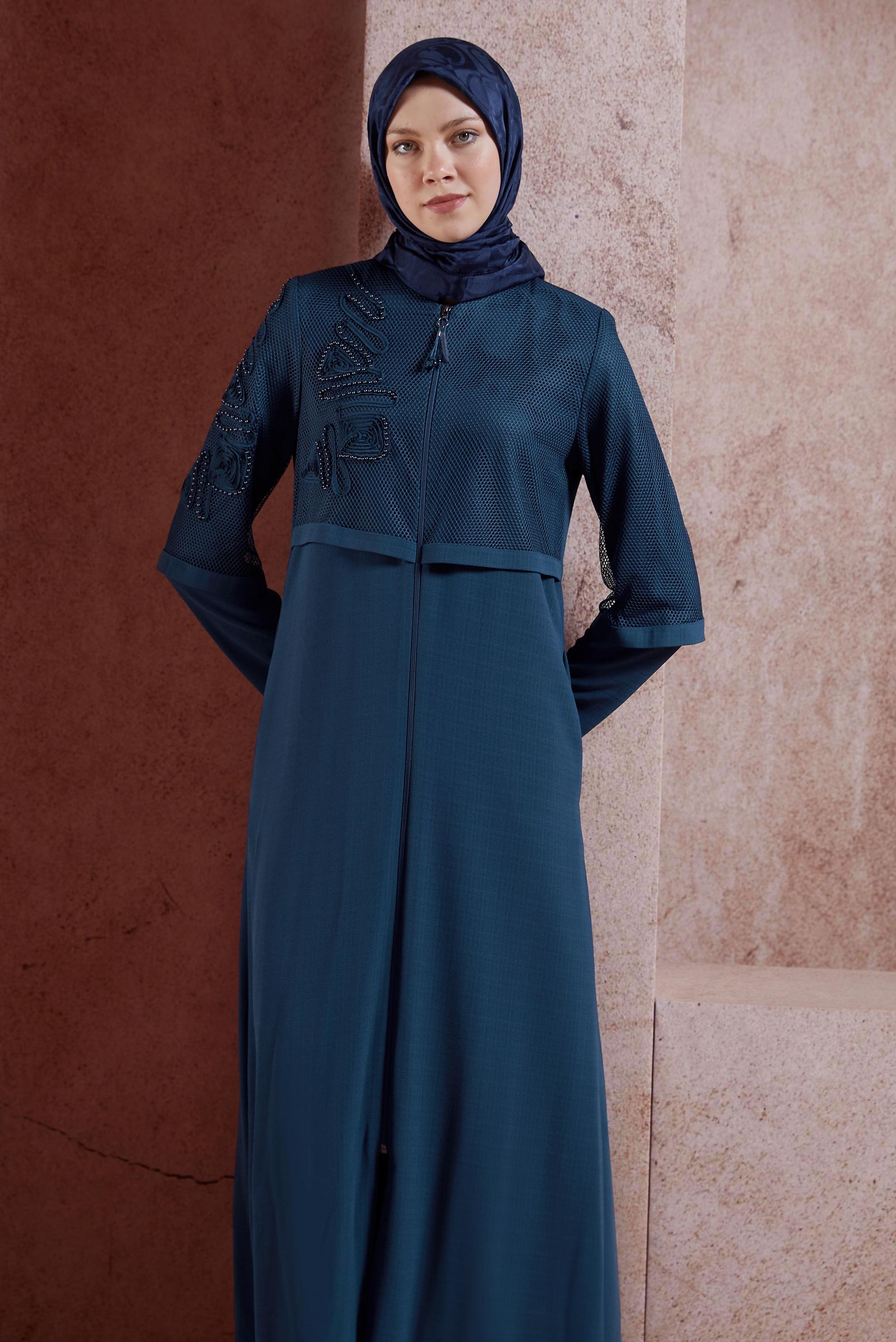 Tesettür giyim LACİVERT FİLE DETAYLI PARDESÜ 10531 