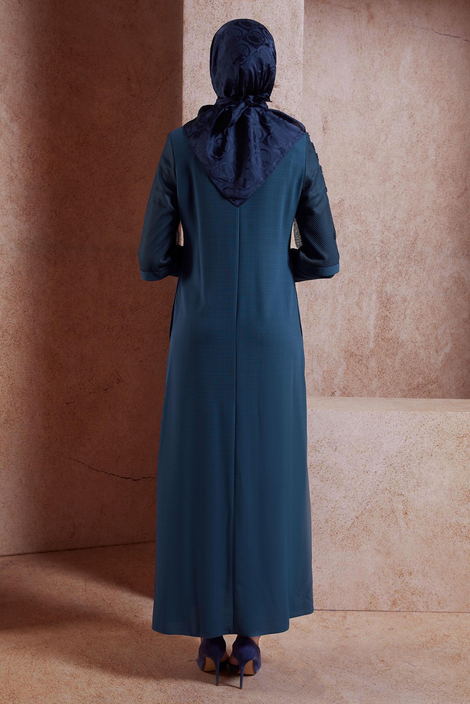 Tesettür giyim LACİVERT FİLE DETAYLI PARDESÜ 10531 