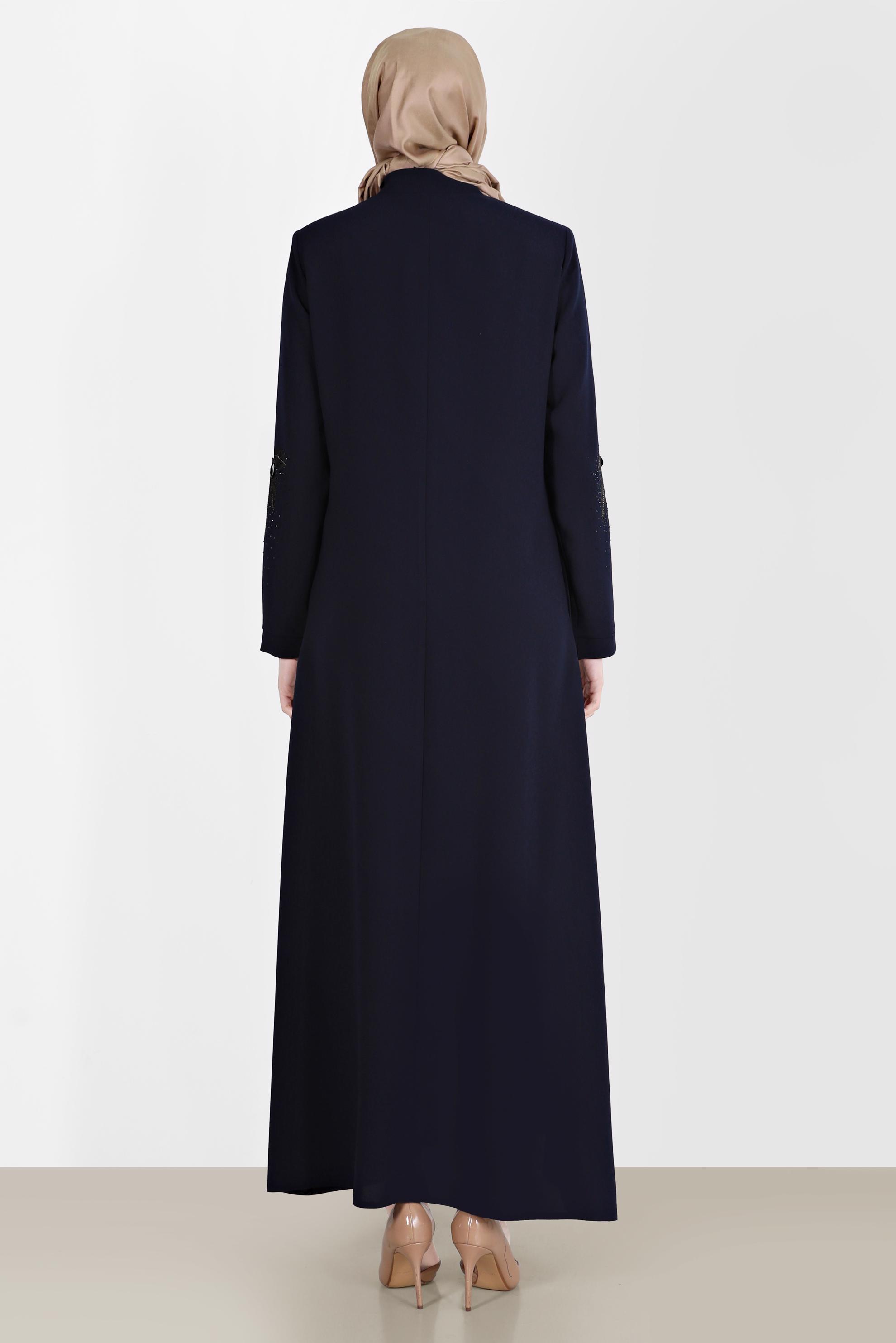 Tesettür giyim LACİVERT TAŞ BASKILI DESENLİ PARDESÜ 10532 