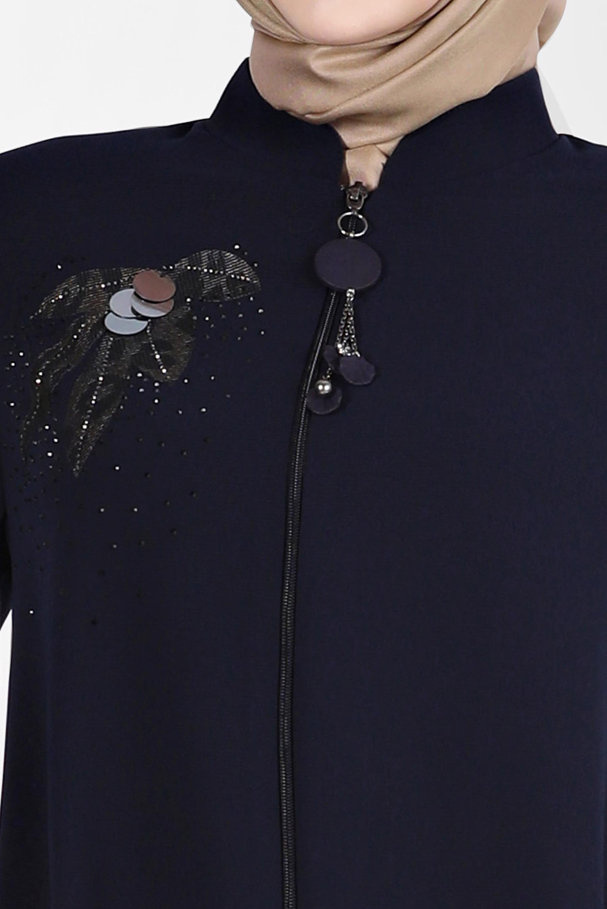 Tesettür giyim LACİVERT TAŞ BASKILI DESENLİ PARDESÜ 10532 