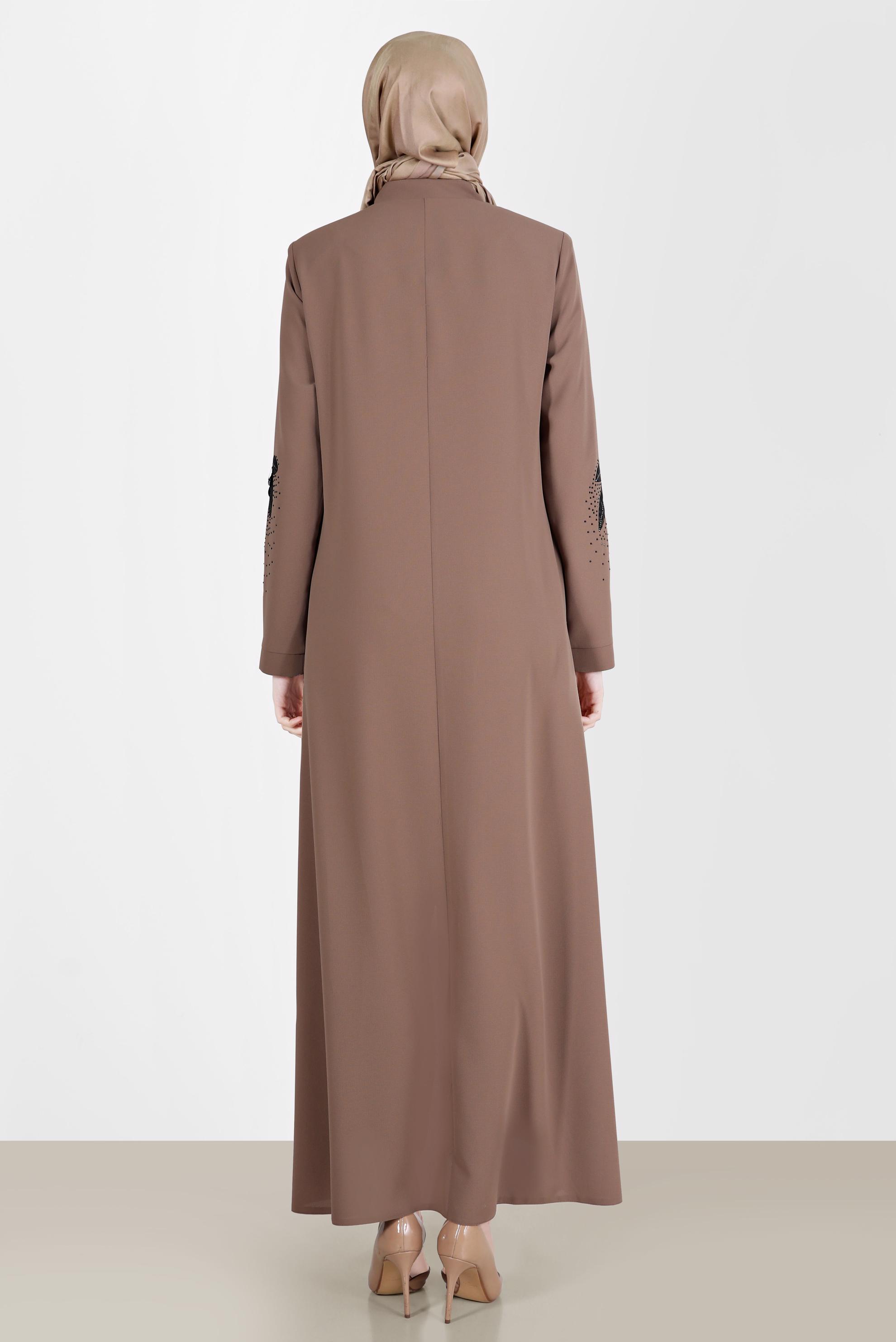 Tesettür giyim KAHVE TAŞ BASKILI DESENLİ PARDESÜ 10532 