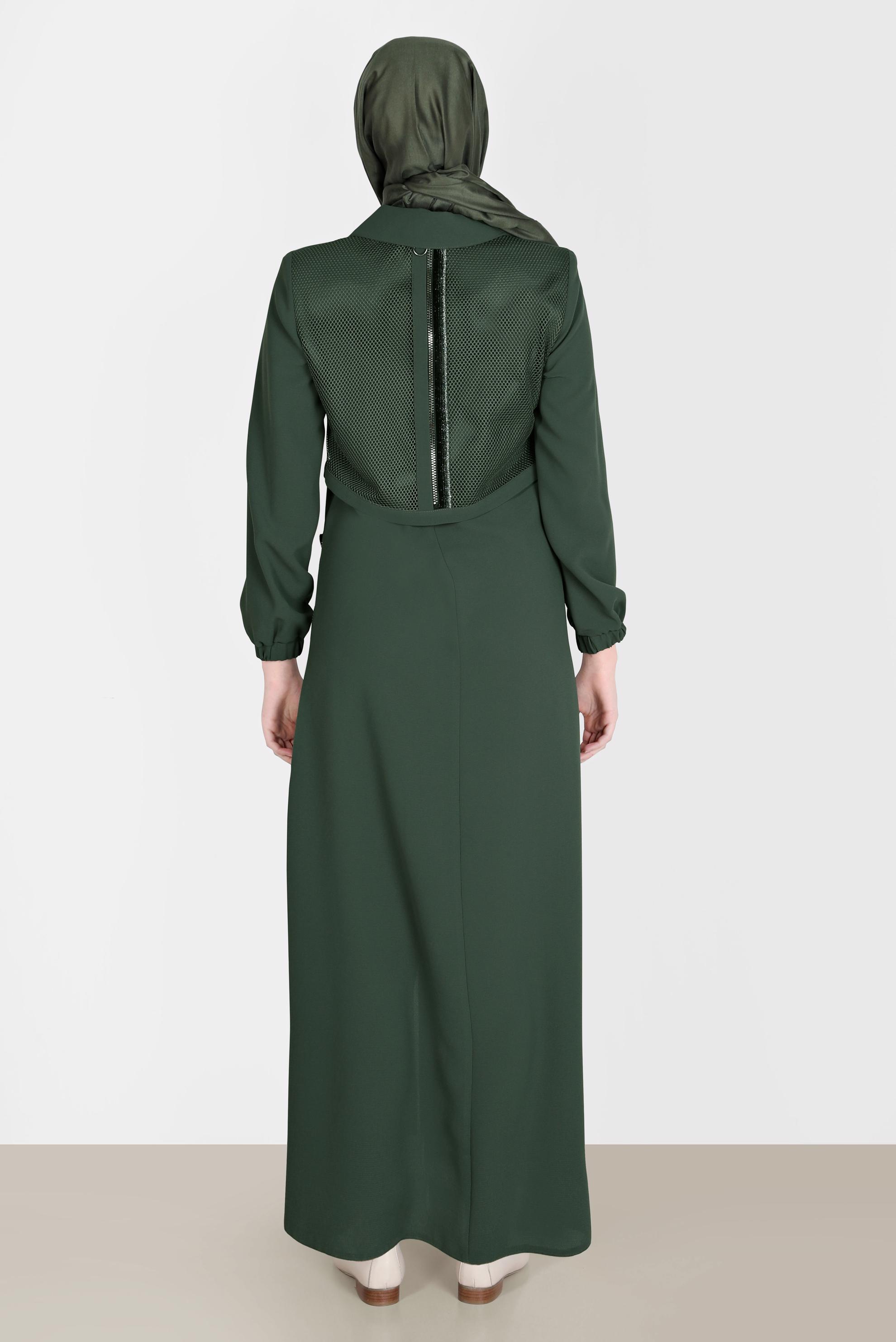 Tesettür giyim HAKİ FERMUARLI FİLE DETAYLI PARDESÜ 10533 