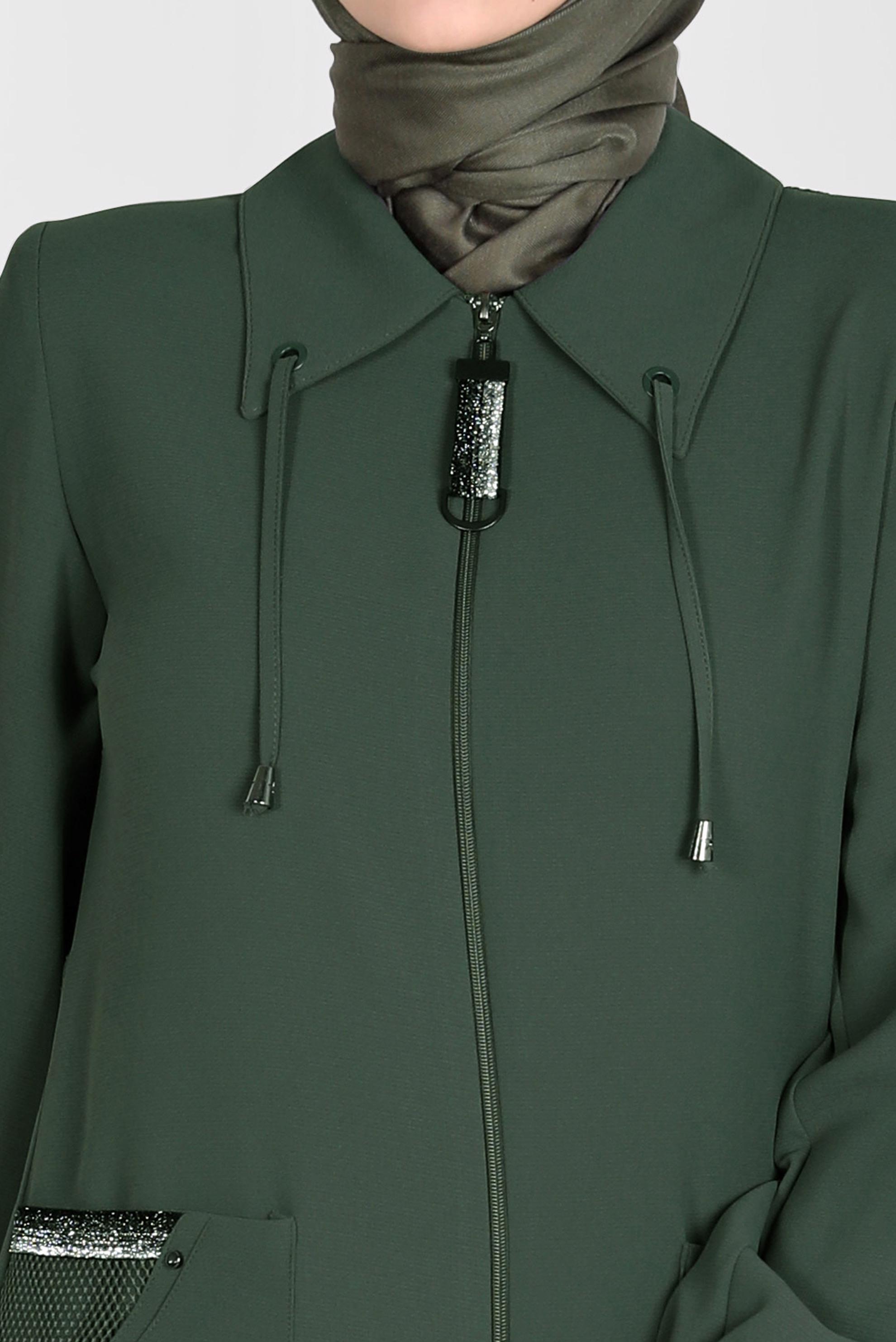 Tesettür giyim HAKİ FERMUARLI FİLE DETAYLI PARDESÜ 10533 