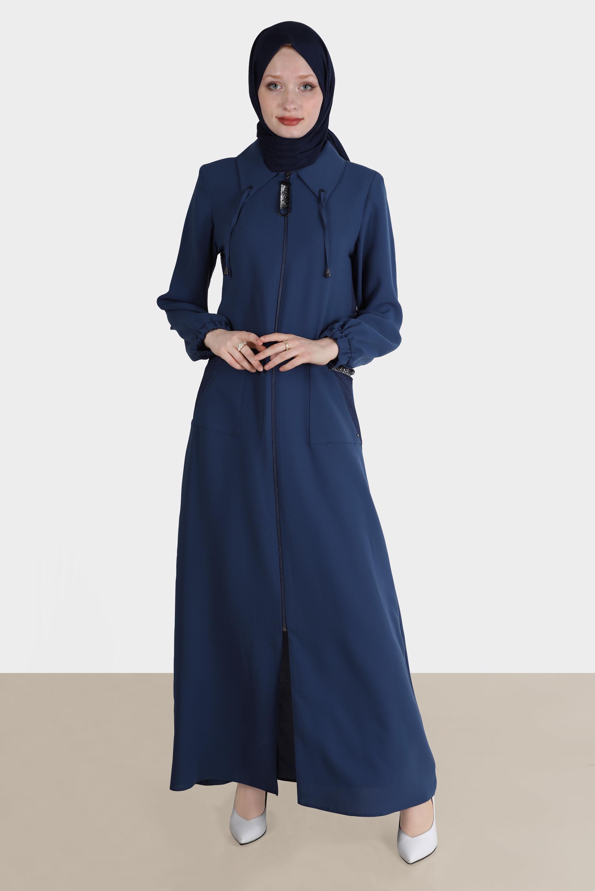 Vêtements hijab BLEU MARINE COUCHE DE FINITION AVEC DÉTAIL EN MAILLE ZIPPÉE 10533