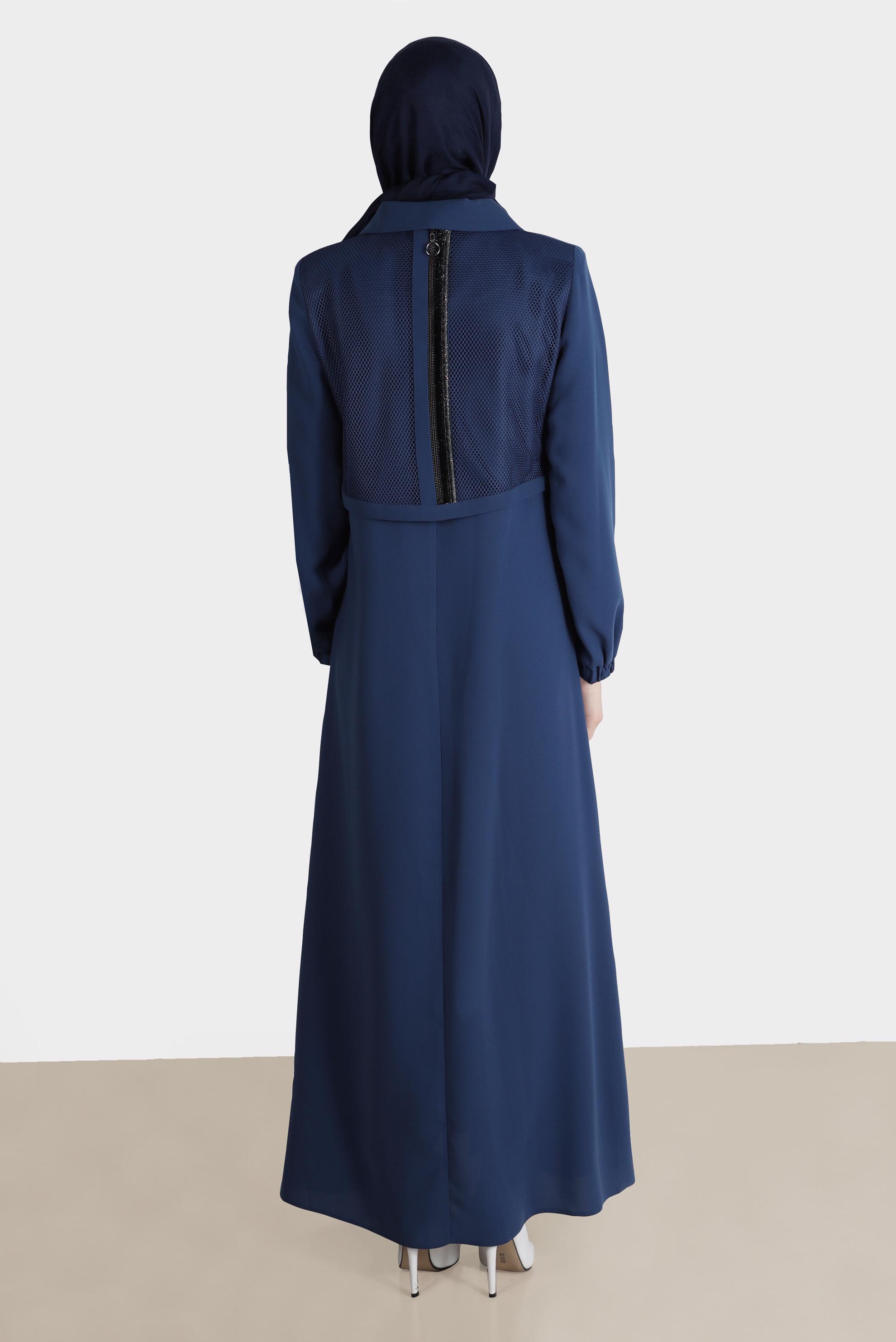 Vêtements hijab BLEU MARINE COUCHE DE FINITION AVEC DÉTAIL EN MAILLE ZIPPÉE 10533