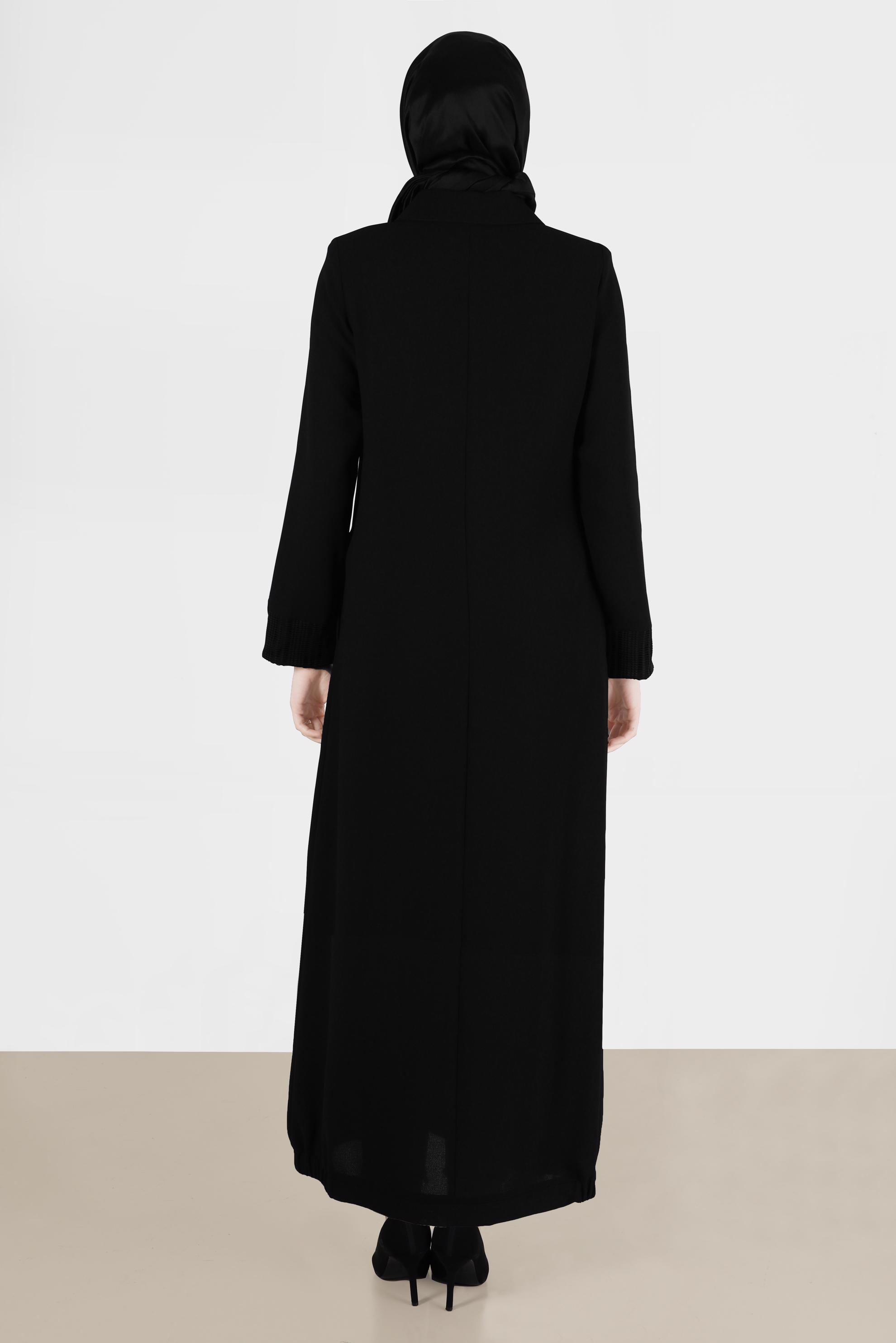 Tesettür giyim SİYAH KUŞGÖZÜ DETAYLI FERMUARLI PARDESÜ 10534	