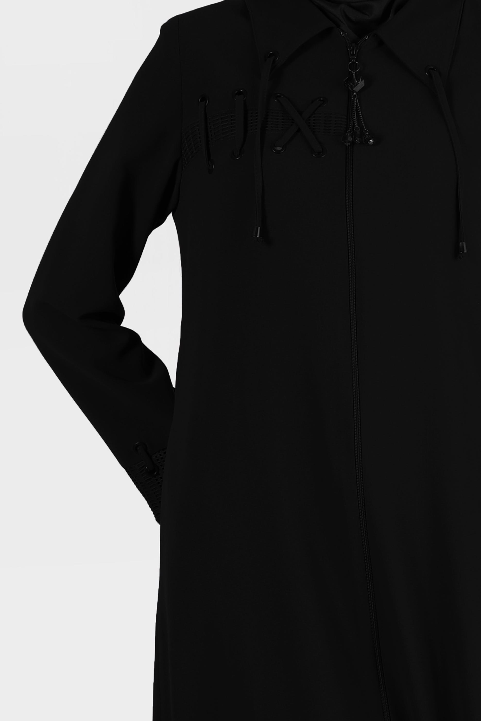 Tesettür giyim SİYAH KUŞGÖZÜ DETAYLI FERMUARLI PARDESÜ 10534	