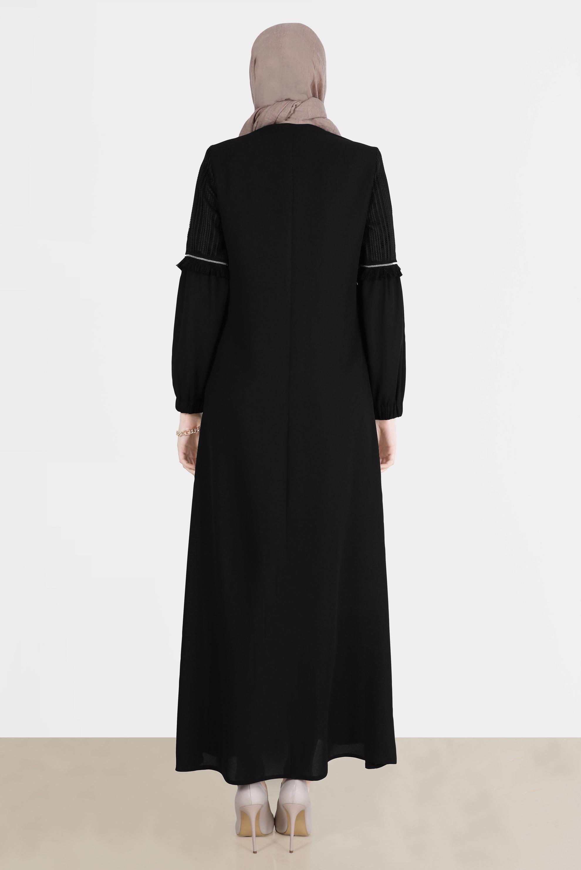 Tesettür giyim SİYAH PÜSKÜLLÜ İŞLEME DETAYLI PARDESÜ 10536 