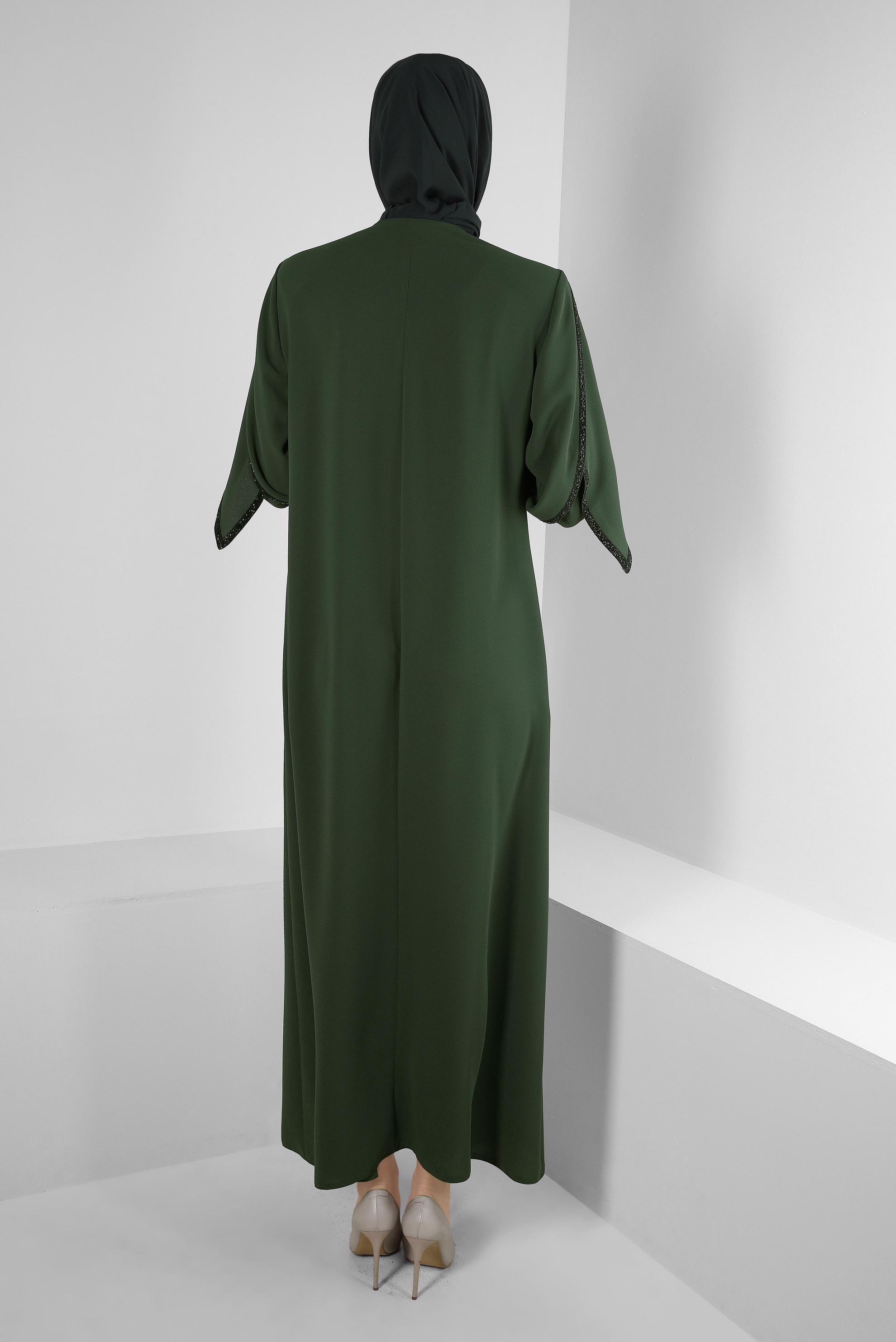 Tesettür giyim HAKİ KOL DETAYLI TAŞLI PARDESÜ 10537 