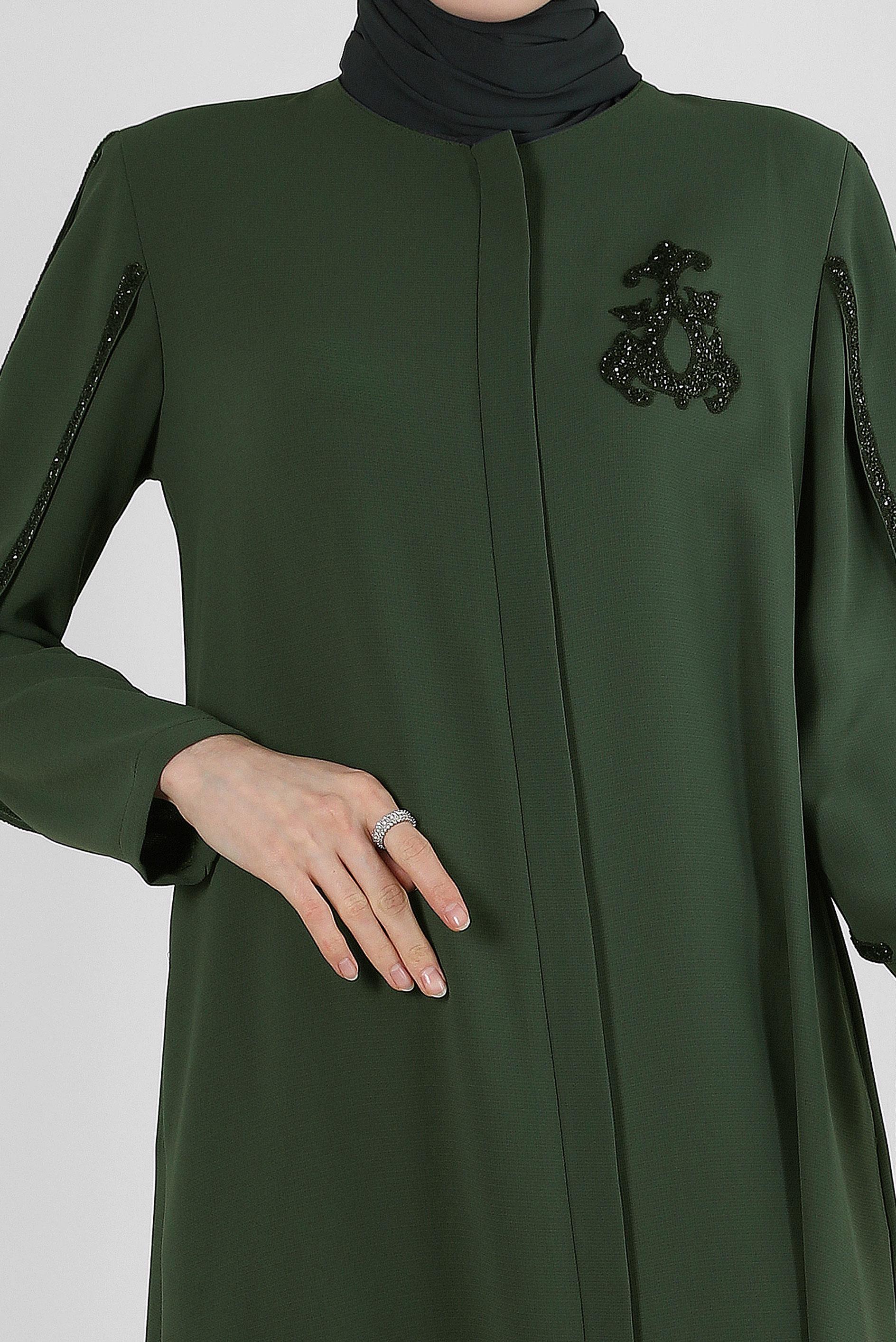 Tesettür giyim HAKİ KOL DETAYLI TAŞLI PARDESÜ 10537 