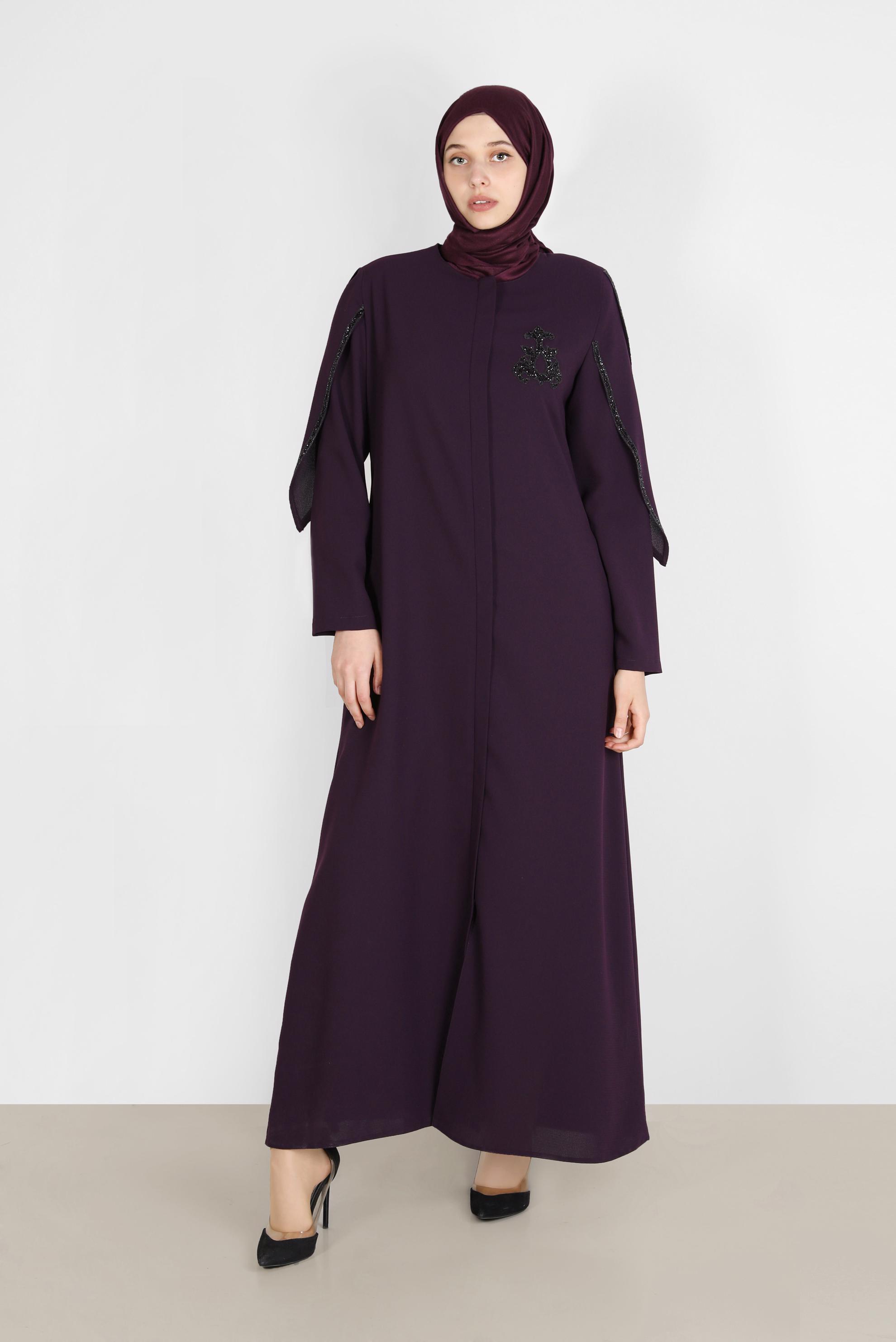 Tesettür giyim MÜRDÜM KOL DETAYLI TAŞLI PARDESÜ 10537 