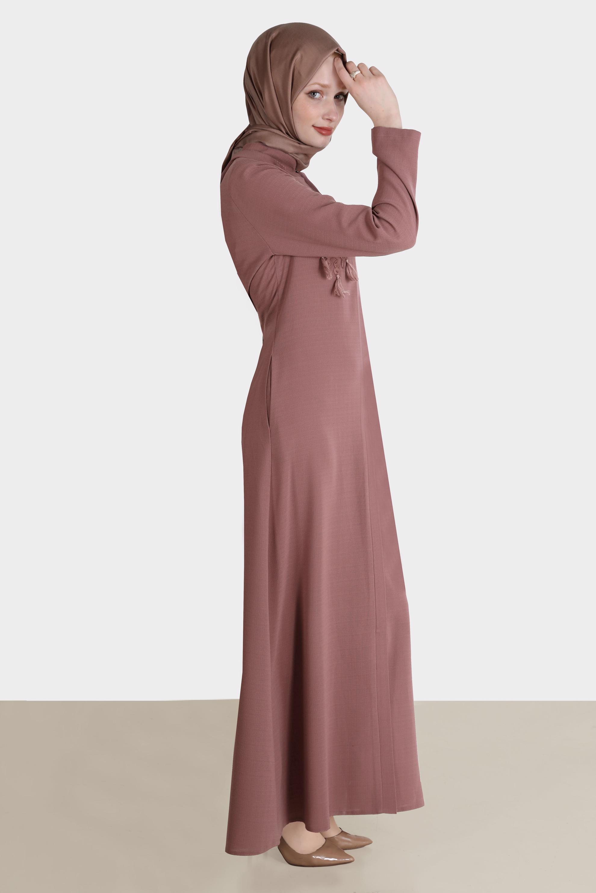 Tesettür giyim PEMBE PÜSKÜLLÜ KAPÜŞONLU PARDESÜ 10538 