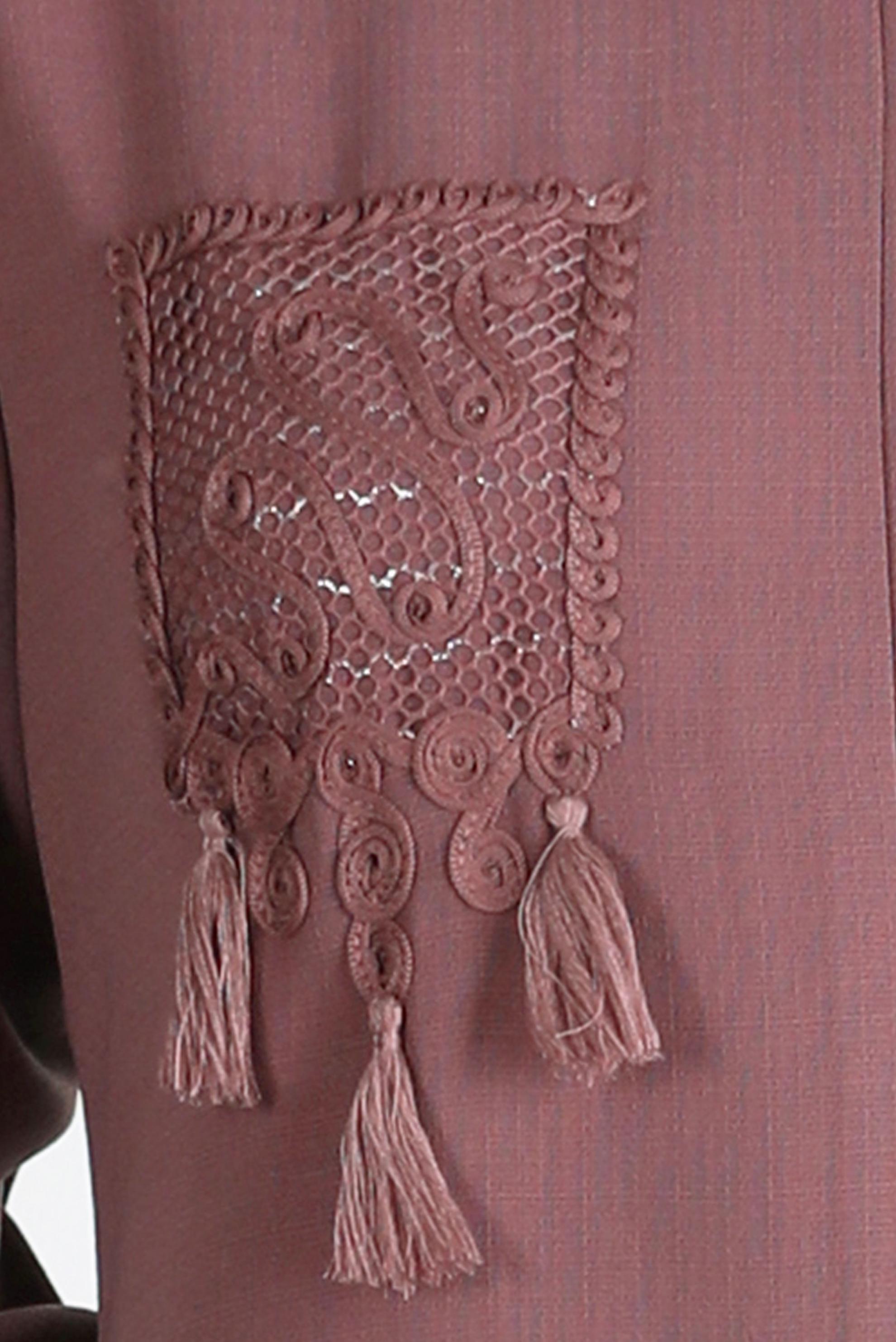 Tesettür giyim PEMBE PÜSKÜLLÜ KAPÜŞONLU PARDESÜ 10538 