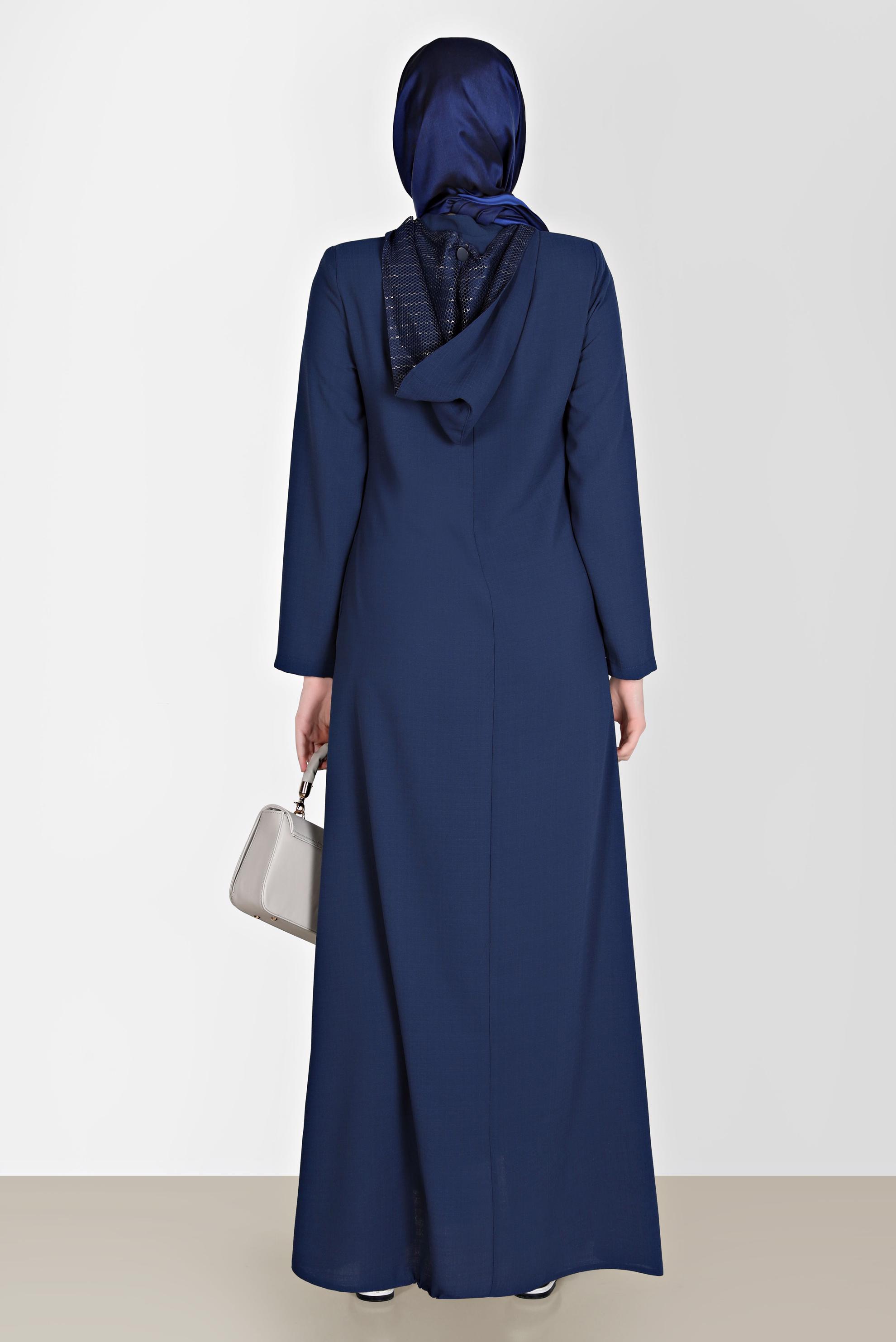 Tesettür giyim LACİVERT PÜSKÜLLÜ KAPÜŞONLU PARDESÜ 10538 