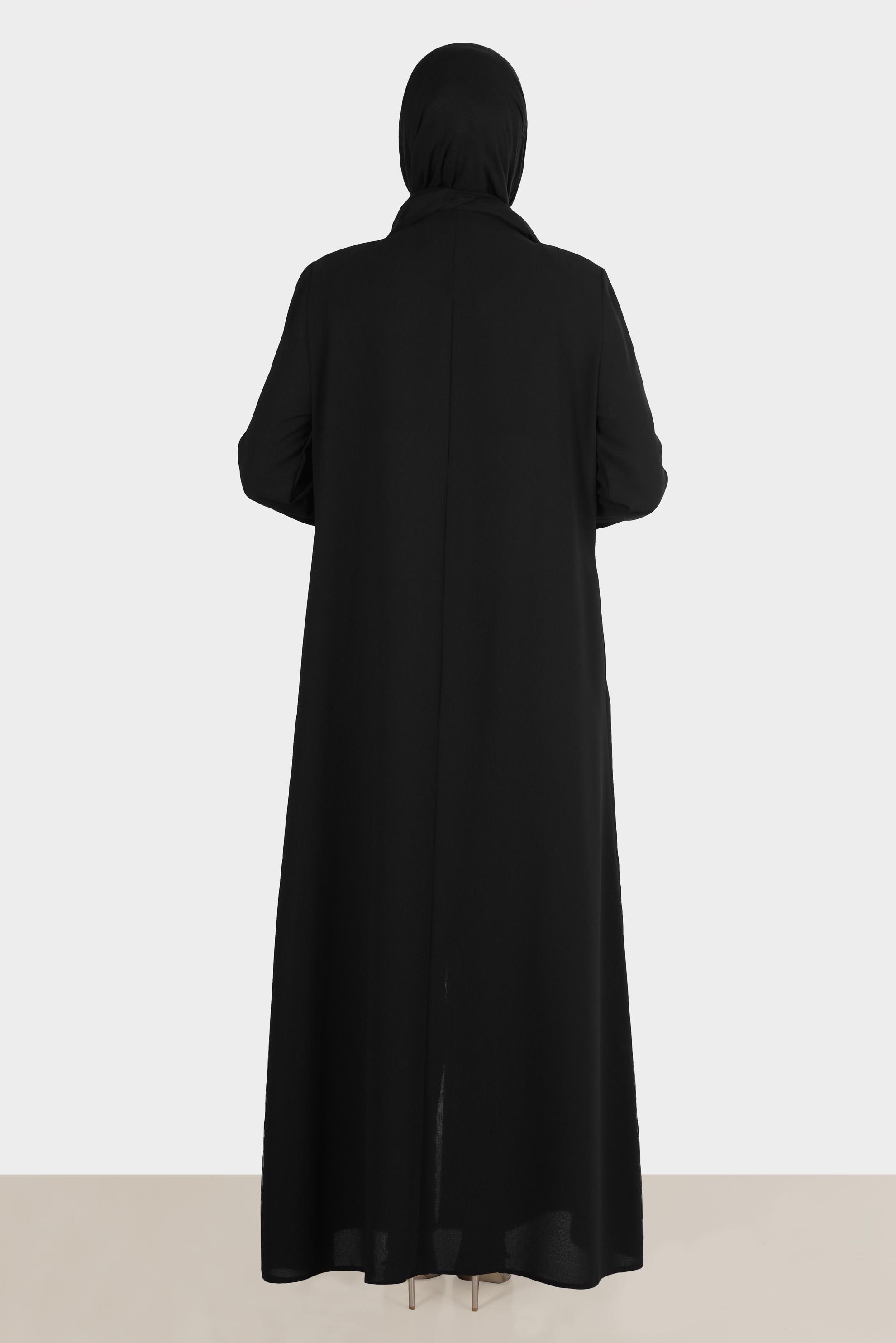 Vêtements hijab NOIR PARDESSUS ZIPPÉ AVEC GEMME 10539