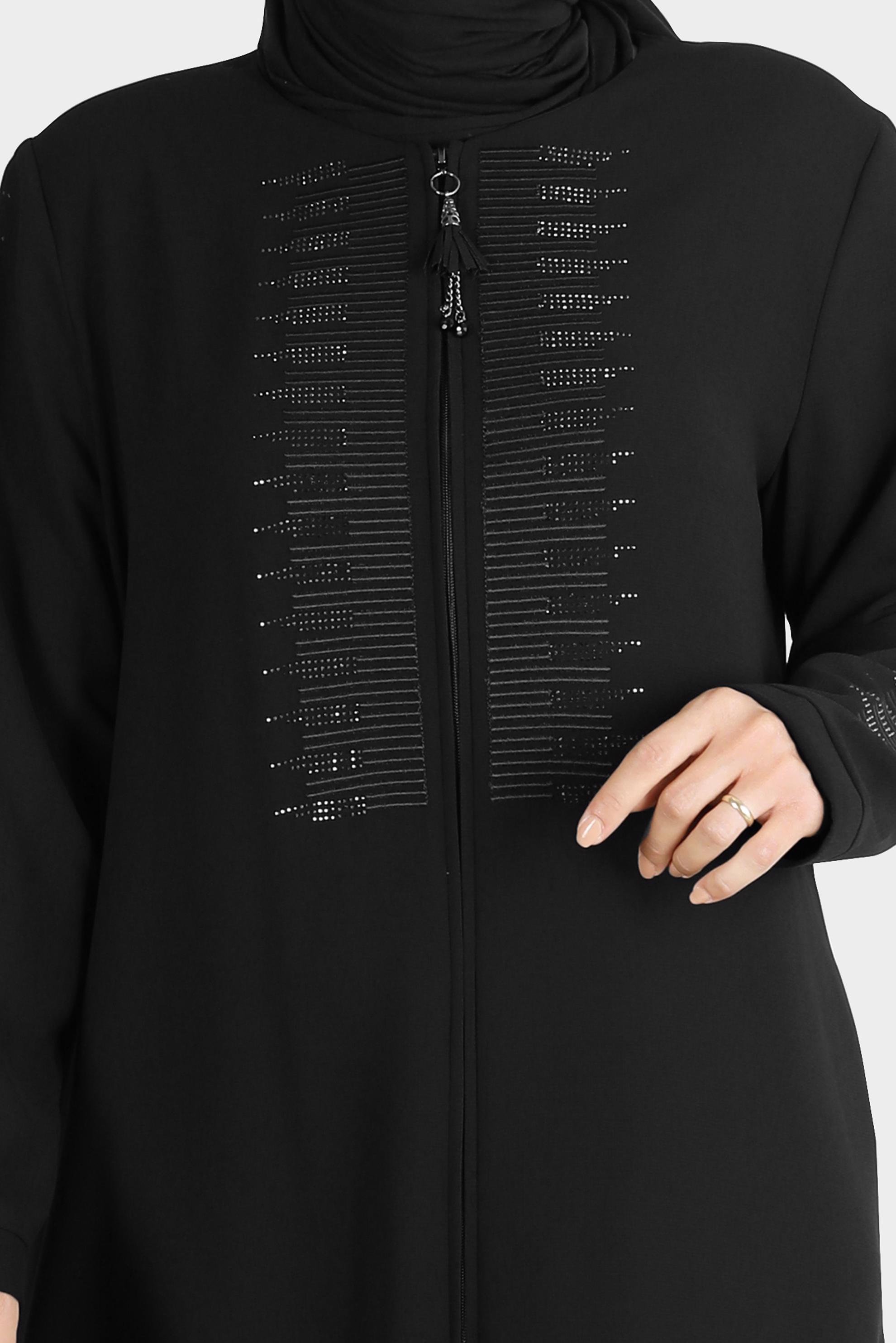 Vêtements hijab NOIR PARDESSUS ZIPPÉ AVEC GEMME 10539