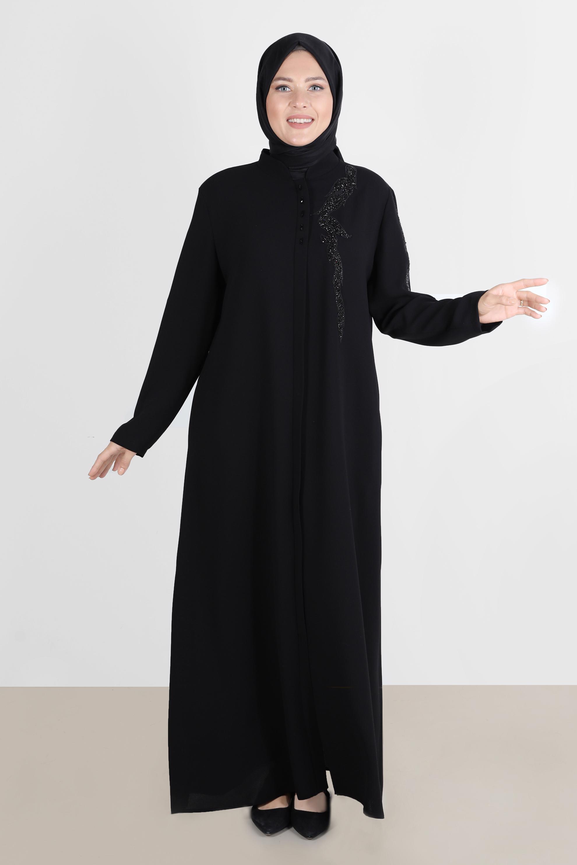 Tesettür giyim SİYAH TAŞ DETAYLI PARDESÜ 10540 