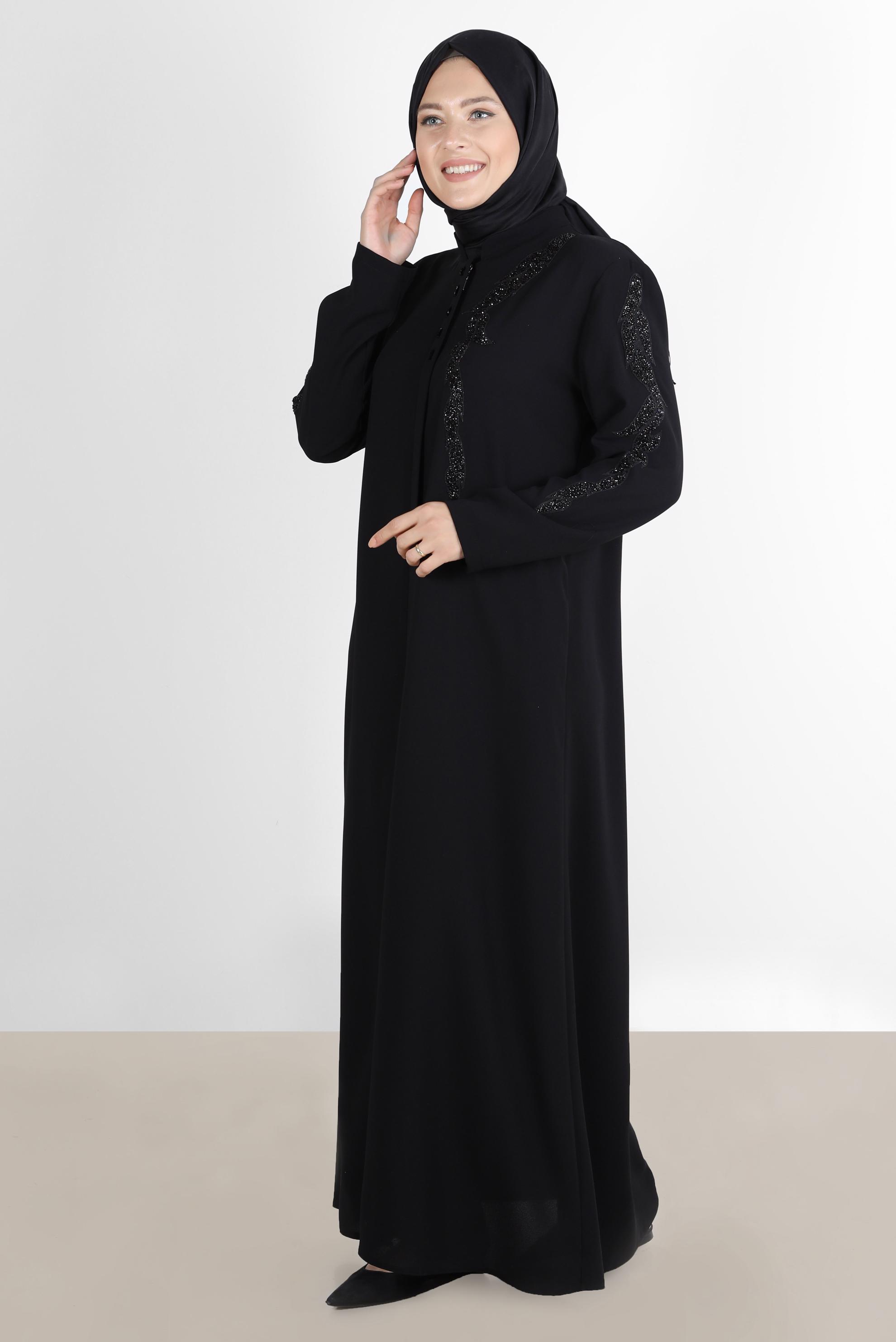 Tesettür giyim SİYAH TAŞ DETAYLI PARDESÜ 10540 