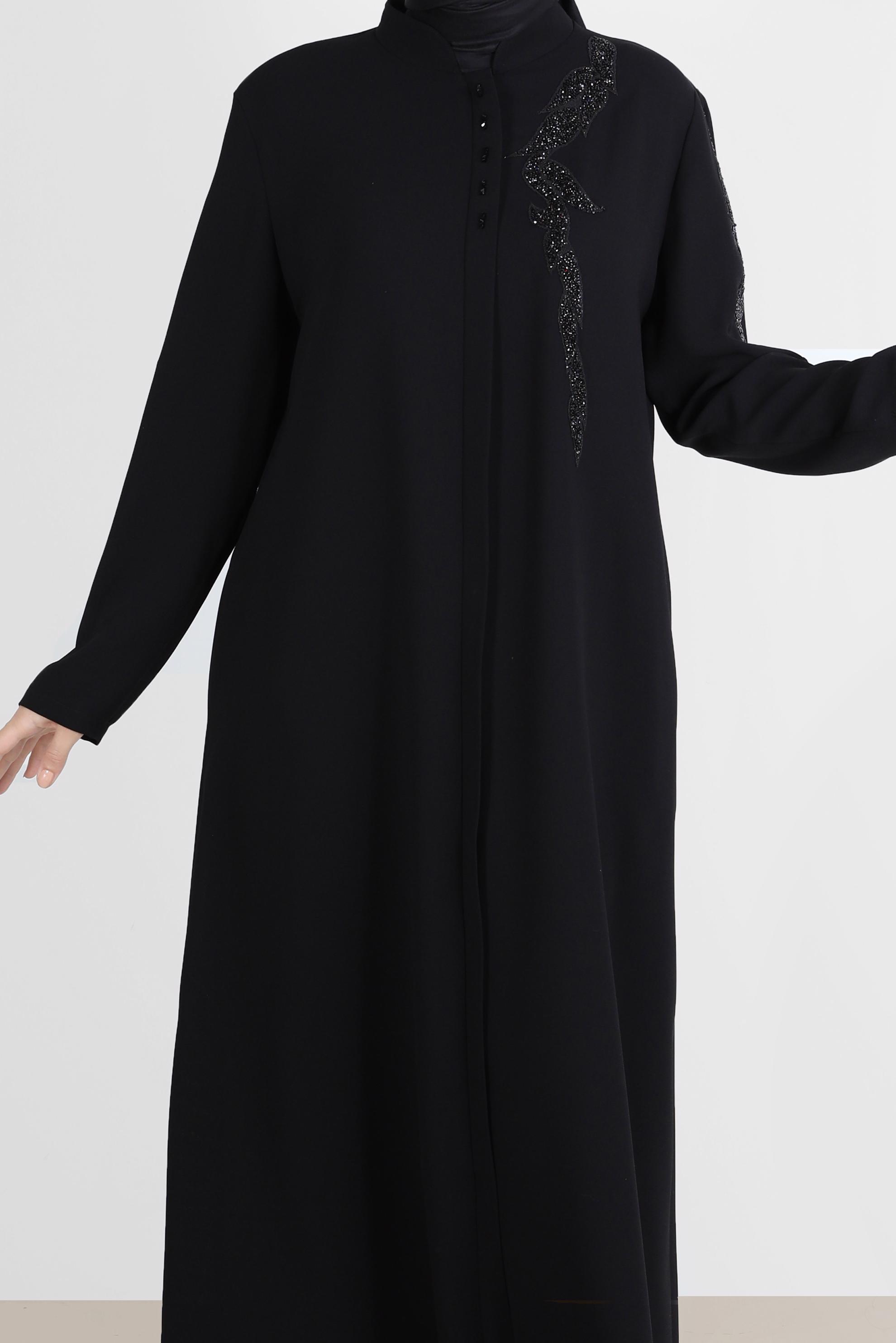 Tesettür giyim SİYAH TAŞ DETAYLI PARDESÜ 10540 