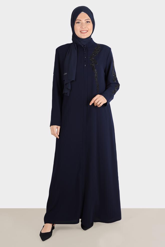 Vêtements hijab BLEU MARINE FINITION GEM DETAIL 10540 - ALVİNA
