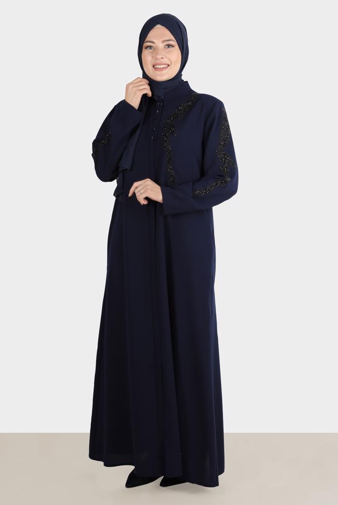 Vêtements hijab BLEU MARINE FINITION GEM DETAIL 10540 - ALVİNA