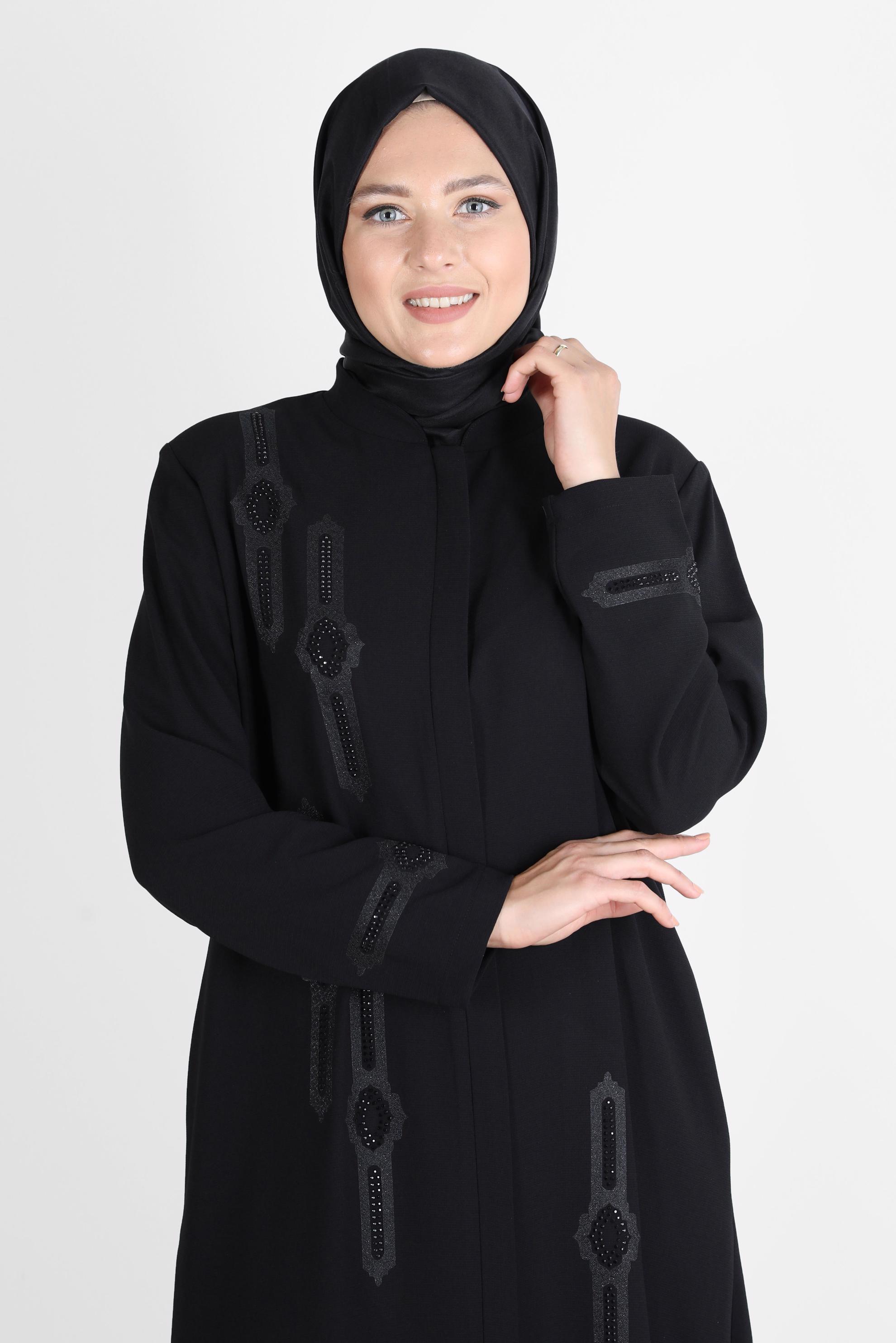 Vêtements hijab NOIR FINITION COL MANDARINE AVEC GEMME 10543