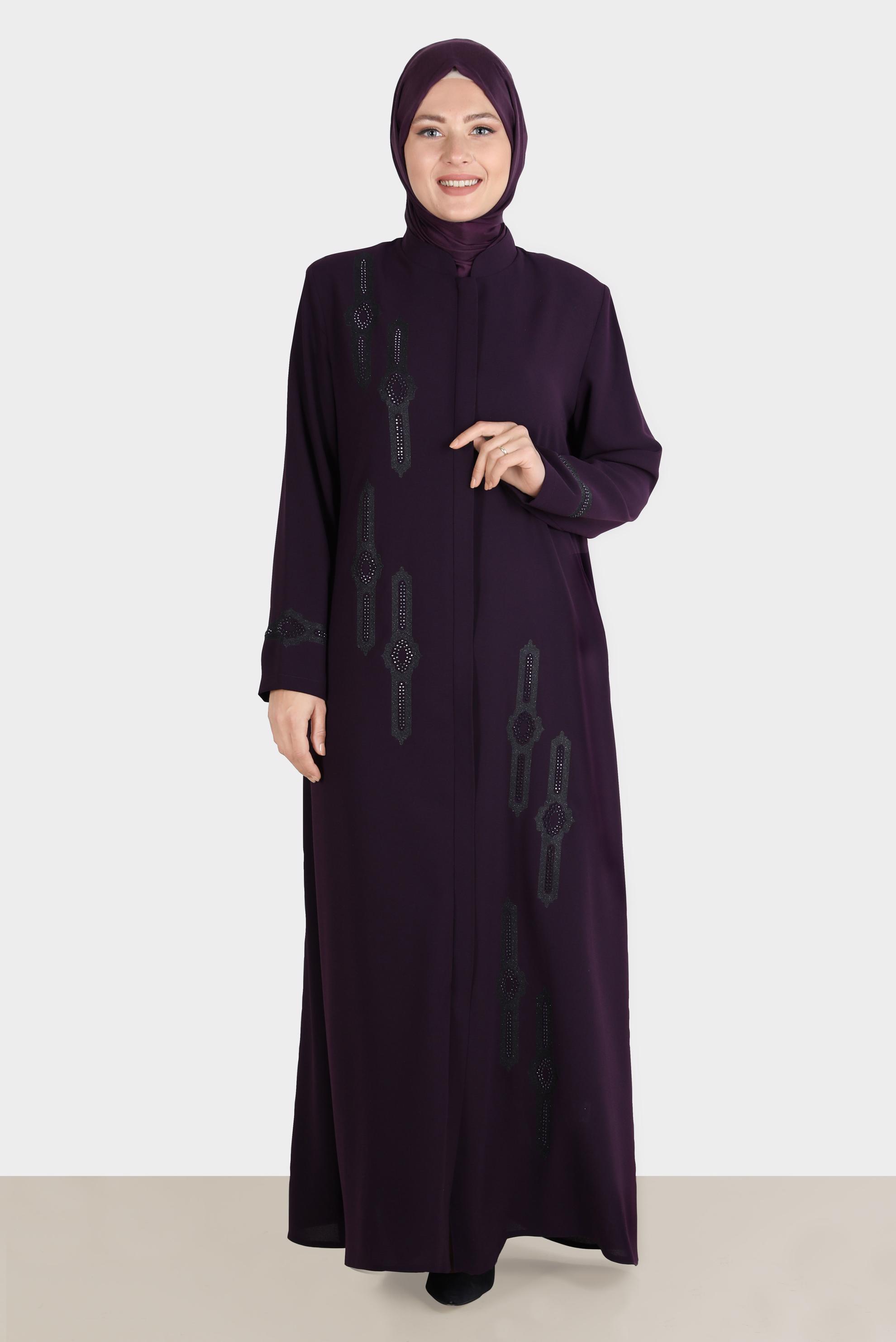Vêtements hijab PRUNE FINITION COL MANDARINE AVEC GEMME 10543