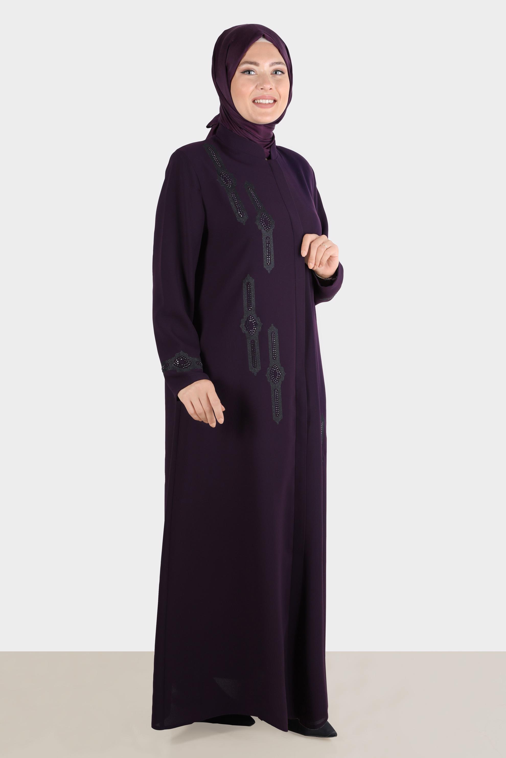 Vêtements hijab PRUNE FINITION COL MANDARINE AVEC GEMME 10543