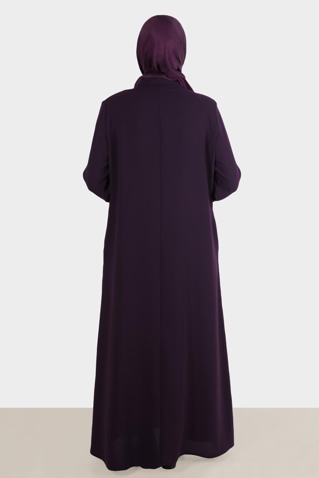 Vêtements hijab PRUNE FINITION COL MANDARINE AVEC GEMME 10543 - ALVİNA