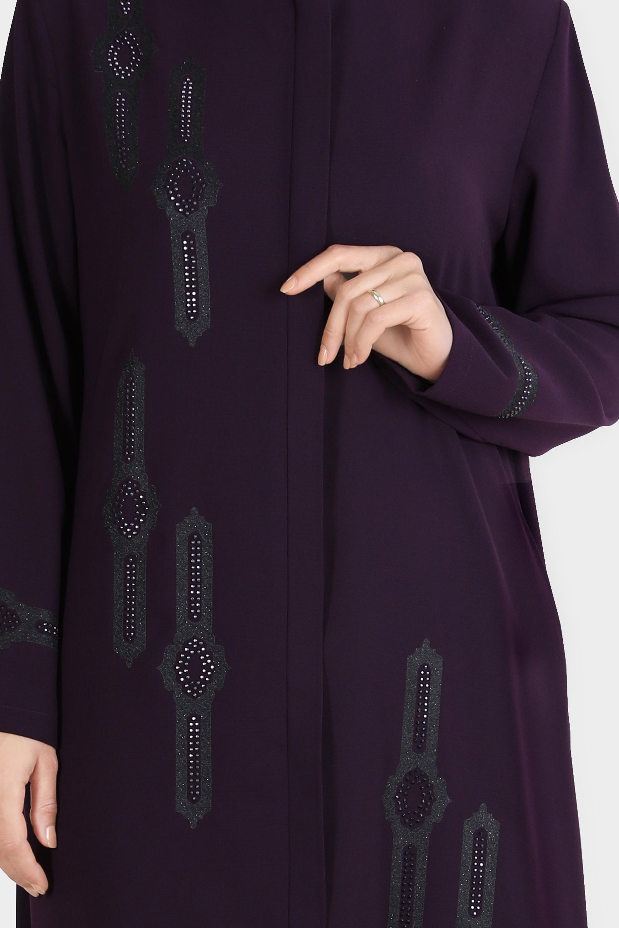 Vêtements hijab PRUNE FINITION COL MANDARINE AVEC GEMME 10543