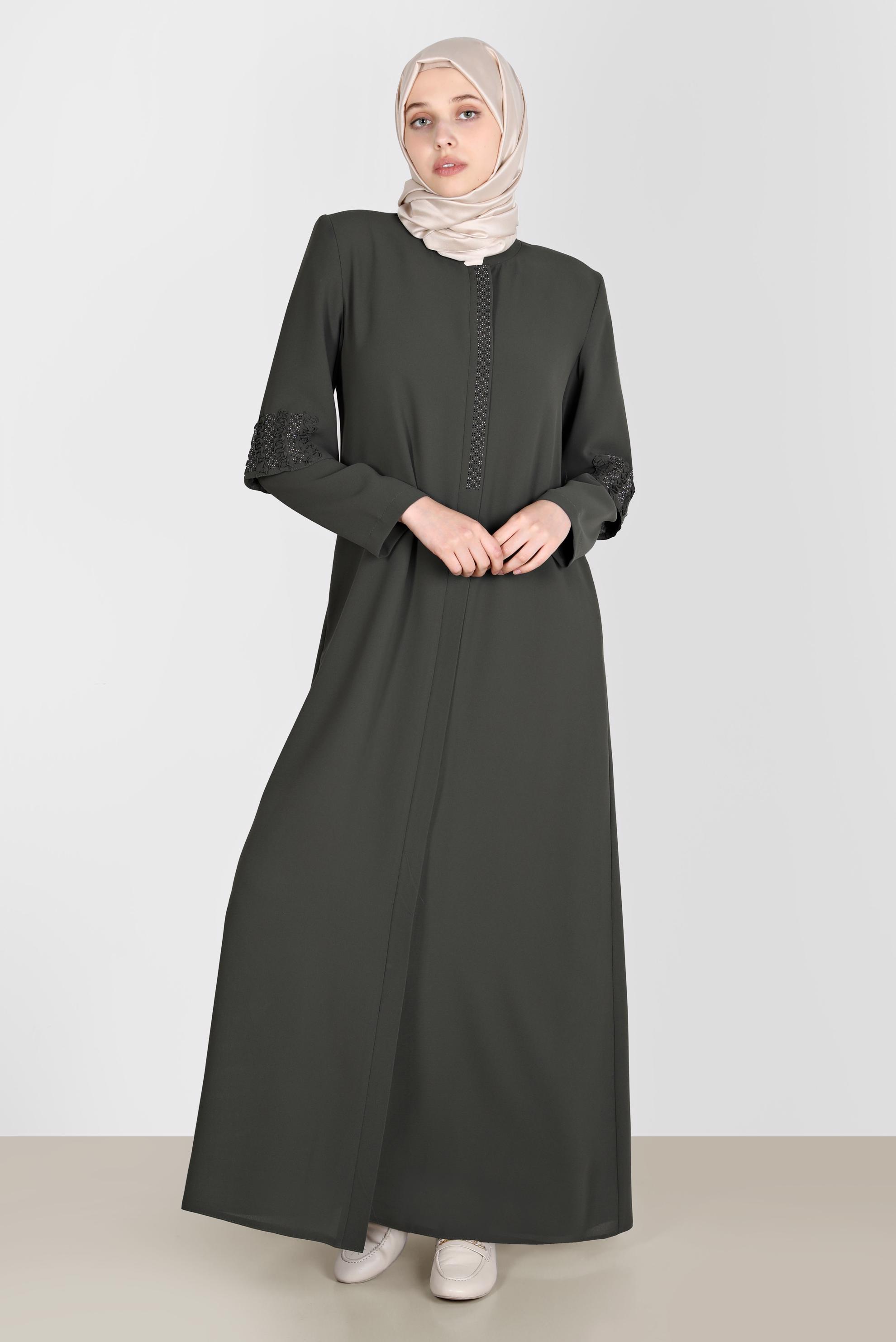 Vêtements hijab KAKI FINITION REMBOURRÉE GEM DETAIL 10544