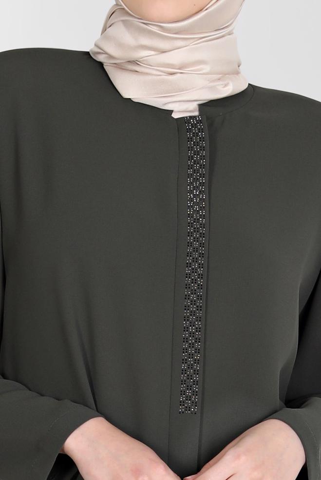 Vêtements hijab KAKI FINITION REMBOURRÉE GEM DETAIL 10544 - ALVİNA