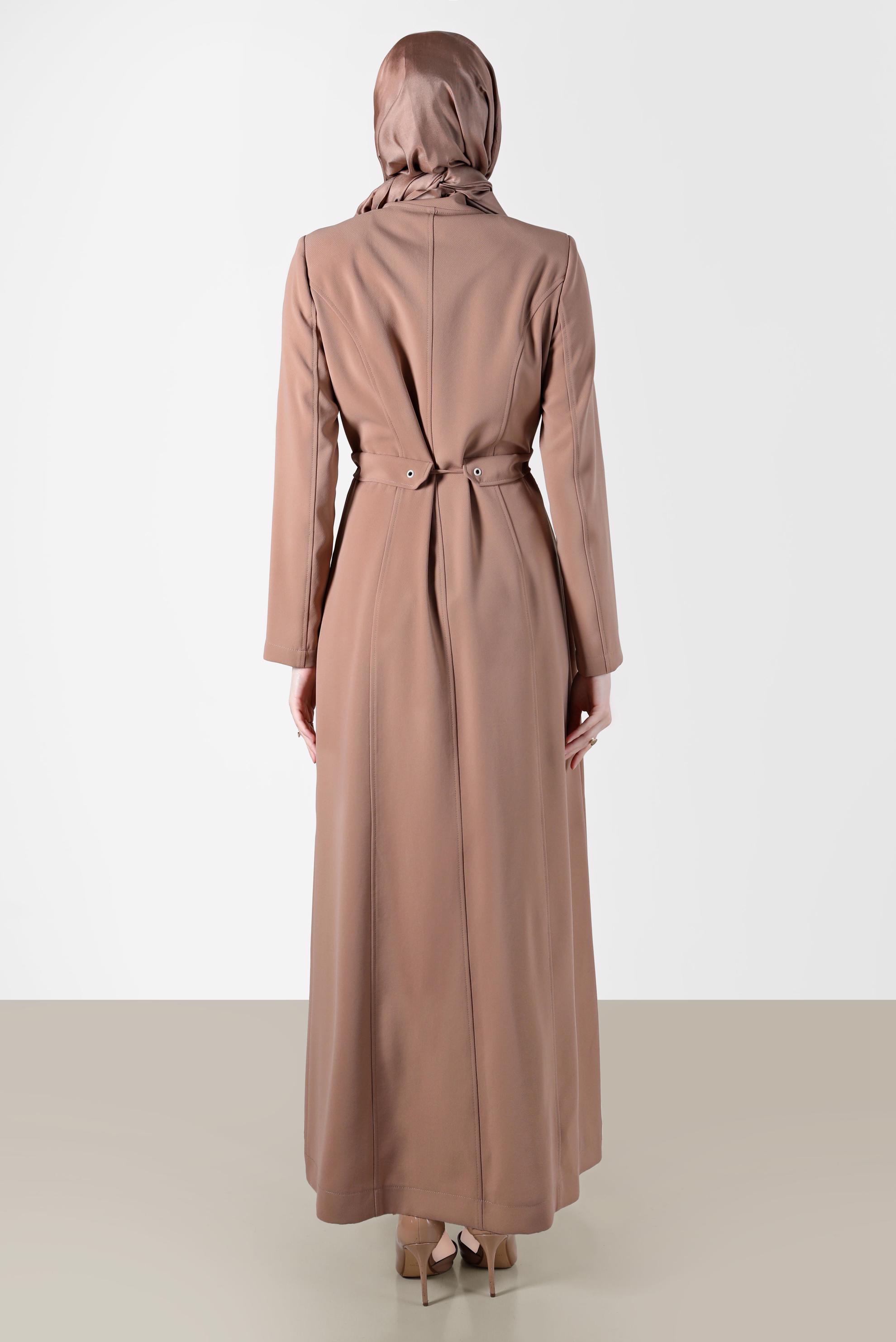 Tesettür giyim KAHVE BELİ BÜZGÜLÜ FERMUARLI PARDESÜ 10545 