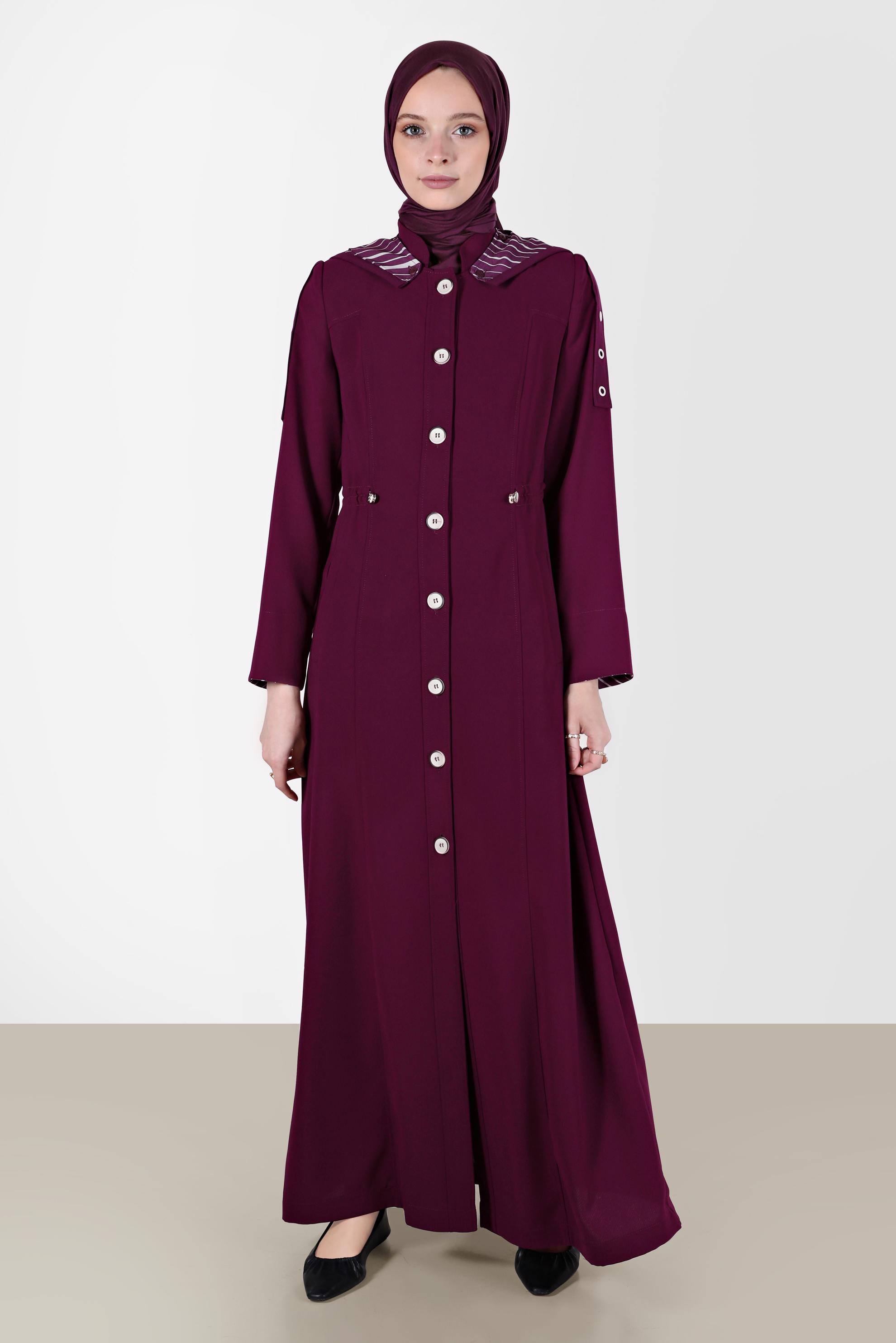 Tesettür giyim MÜRDÜM DÜĞMELİ KAPÜŞONLU PARDESÜ 10546	