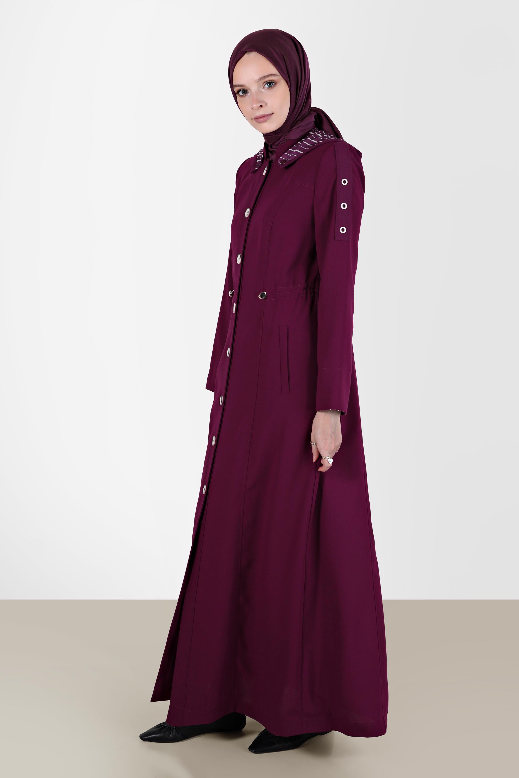 Tesettür giyim MÜRDÜM DÜĞMELİ KAPÜŞONLU PARDESÜ 10546	
