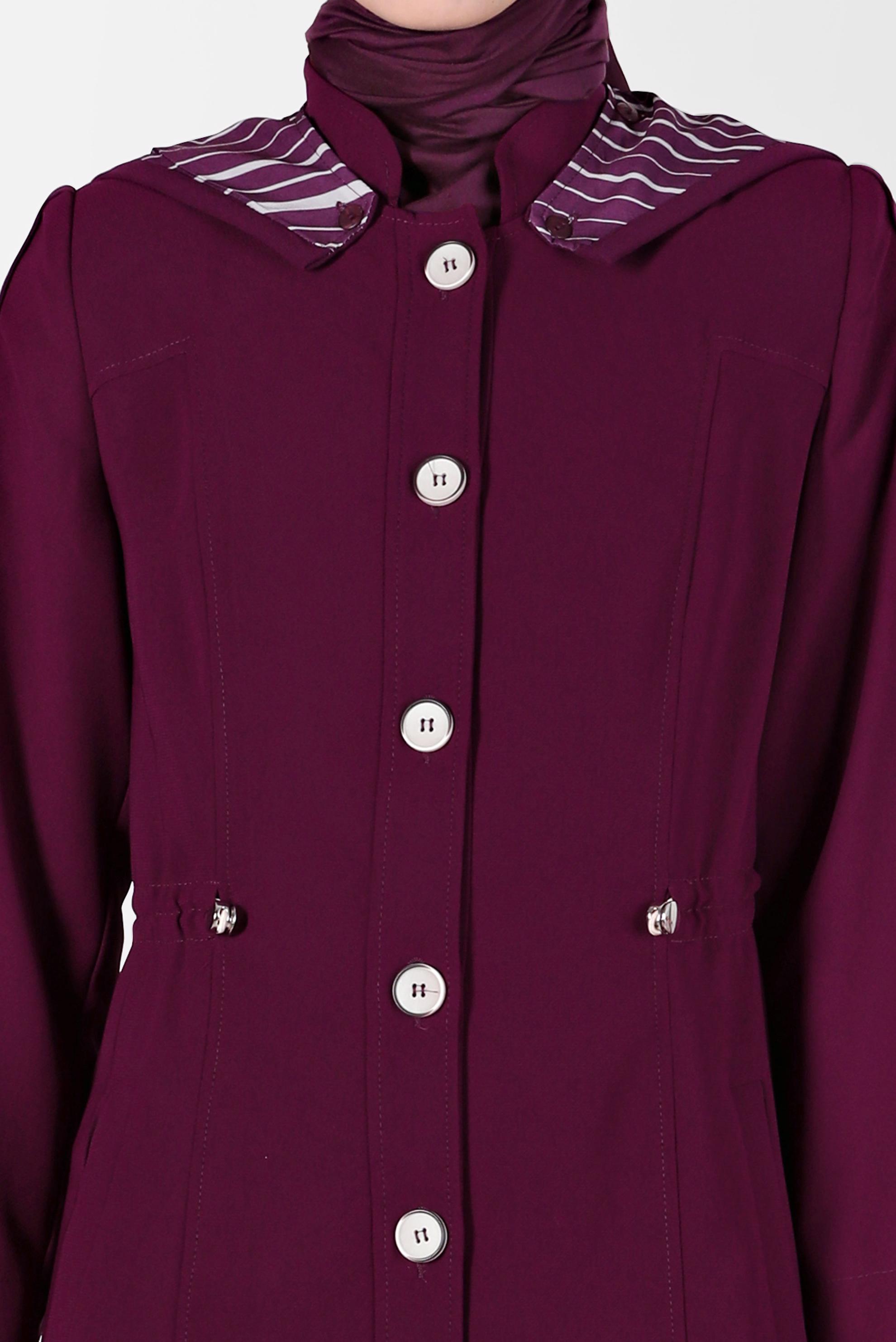 Tesettür giyim MÜRDÜM DÜĞMELİ KAPÜŞONLU PARDESÜ 10546	