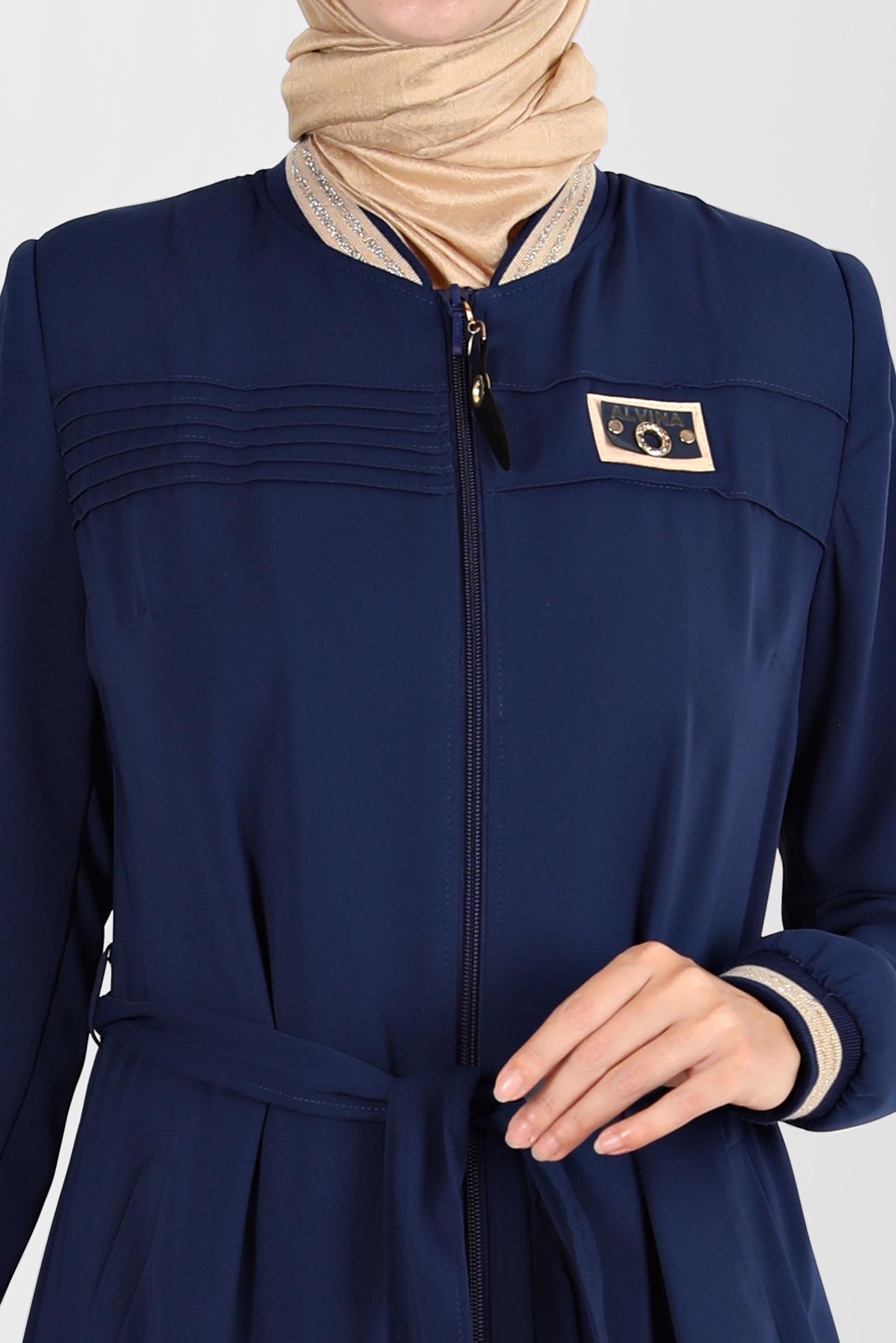 Tesettür giyim LACİVERT FERMUARLI KUŞAKLI PARDESÜ 10551 