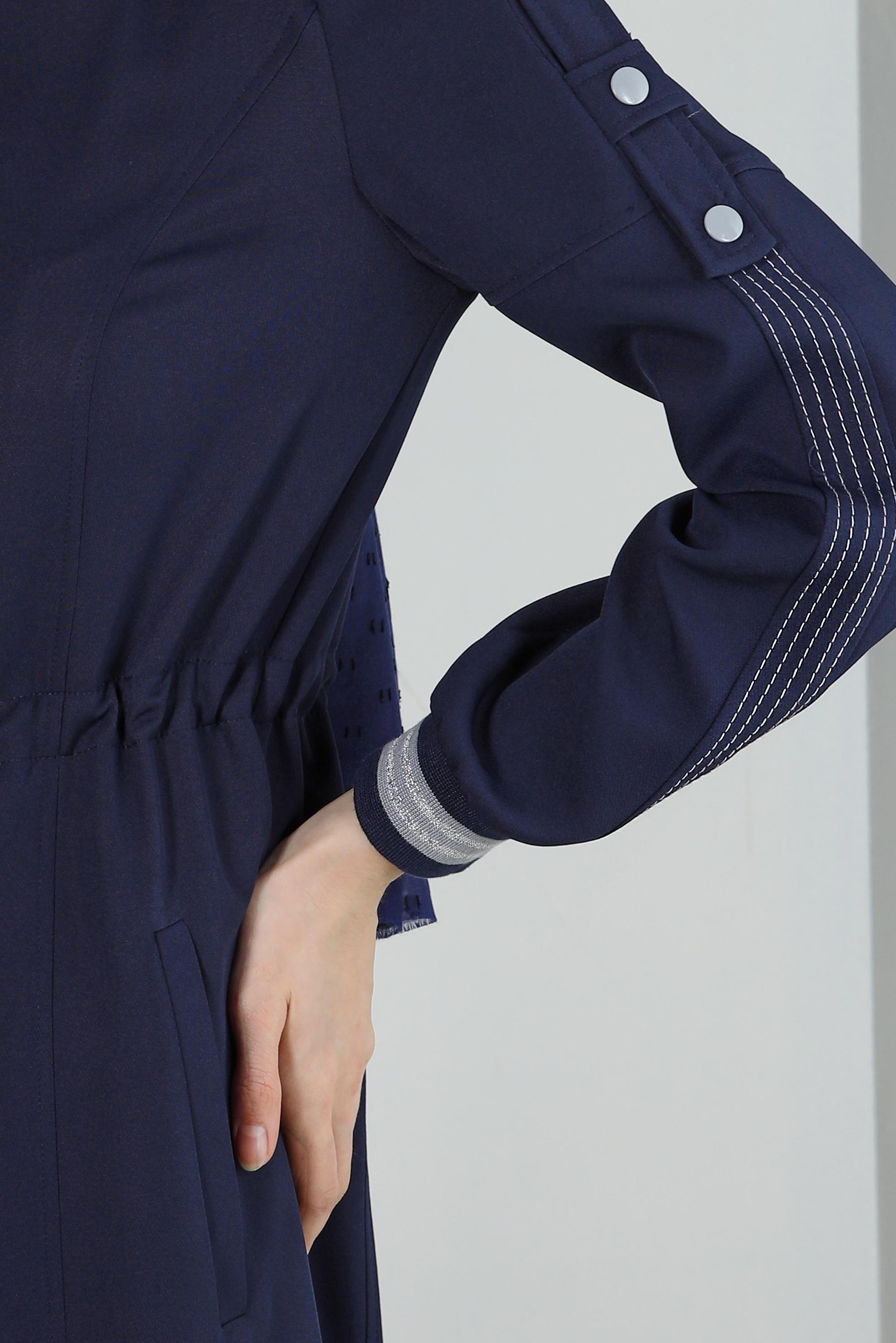 Tesettür giyim LACİVERT BELİ BÜZGÜLÜ MANŞETLERİ LASTİKLİ PARDESÜ 10553