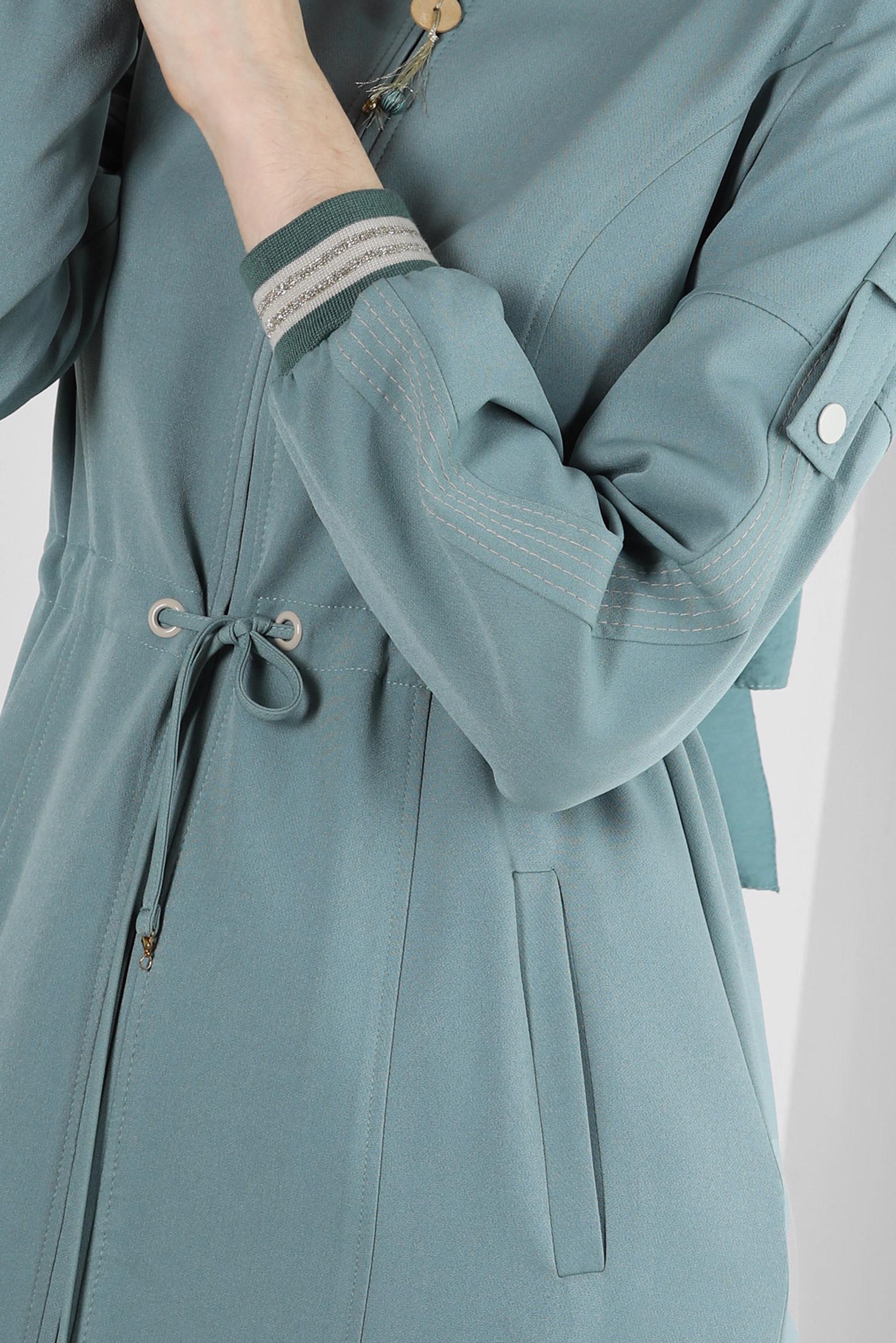 Tesettür giyim YEŞİL BELİ BÜZGÜLÜ MANŞETLERİ LASTİKLİ PARDESÜ 10553