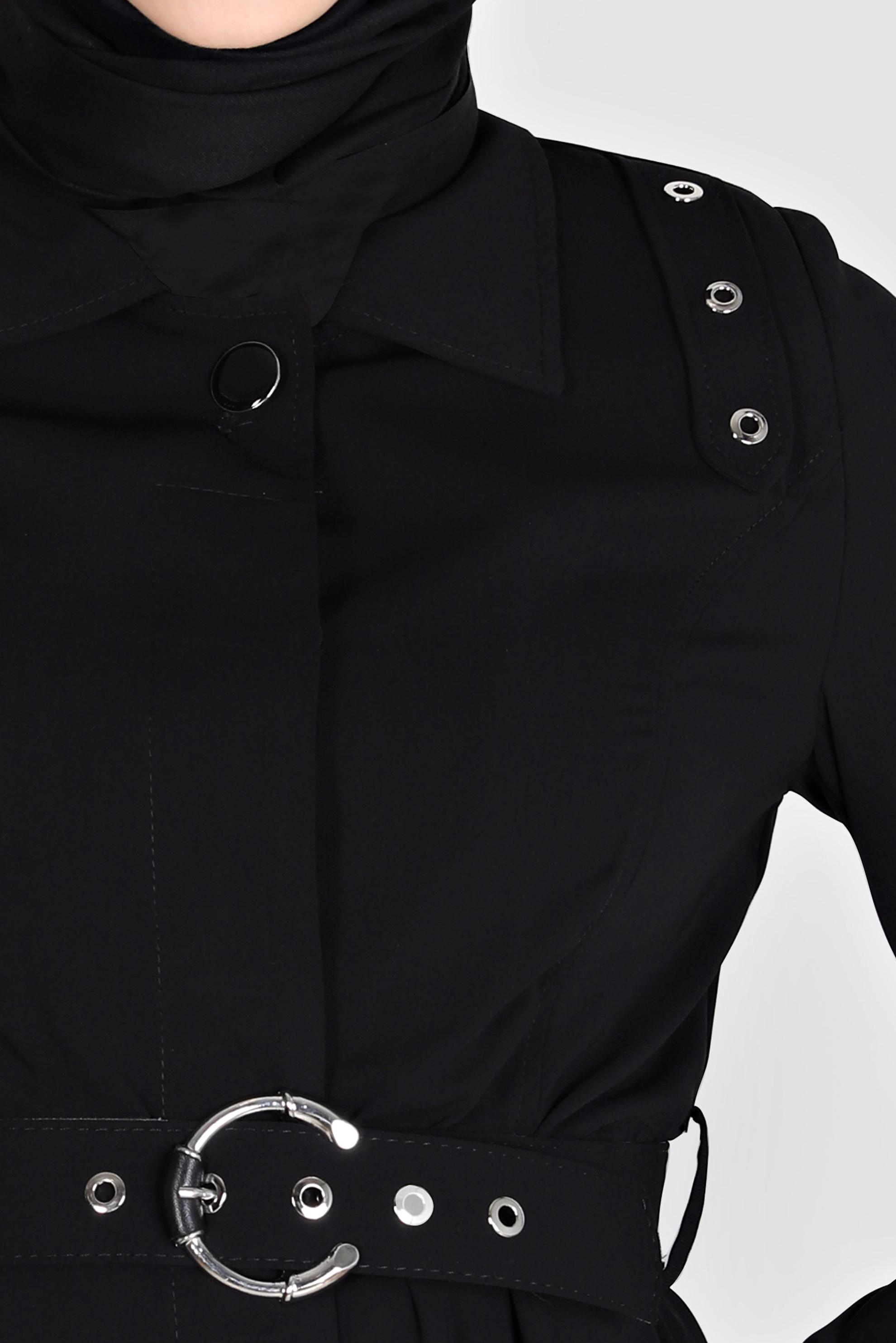 Tesettür giyim SİYAH KUŞGÖZÜ DETAYLI KEMERLİ PARDESÜ 10555 