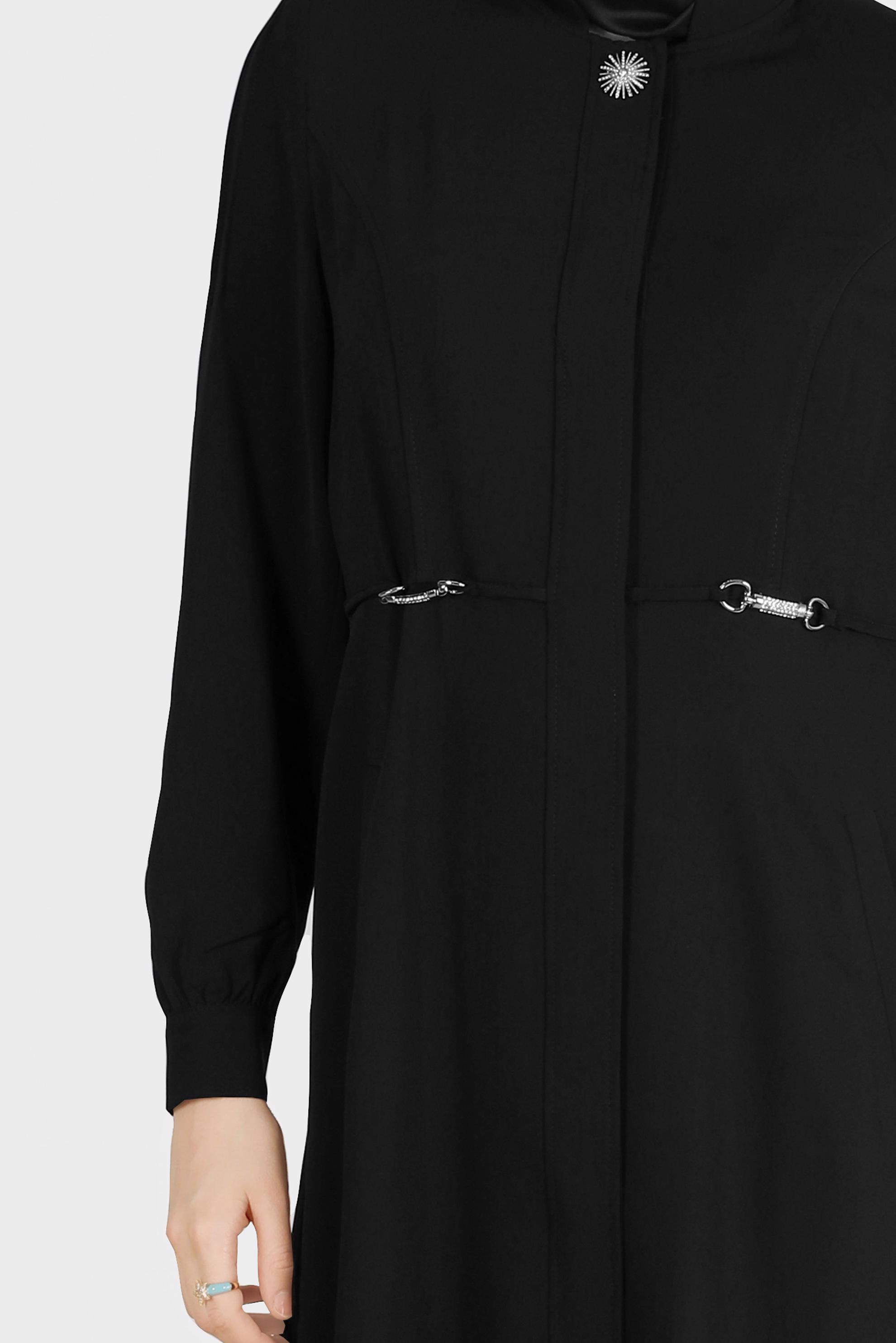 Tesettür giyim SİYAH TAŞLI BROŞ DETAYLI PARDESÜ 10556	