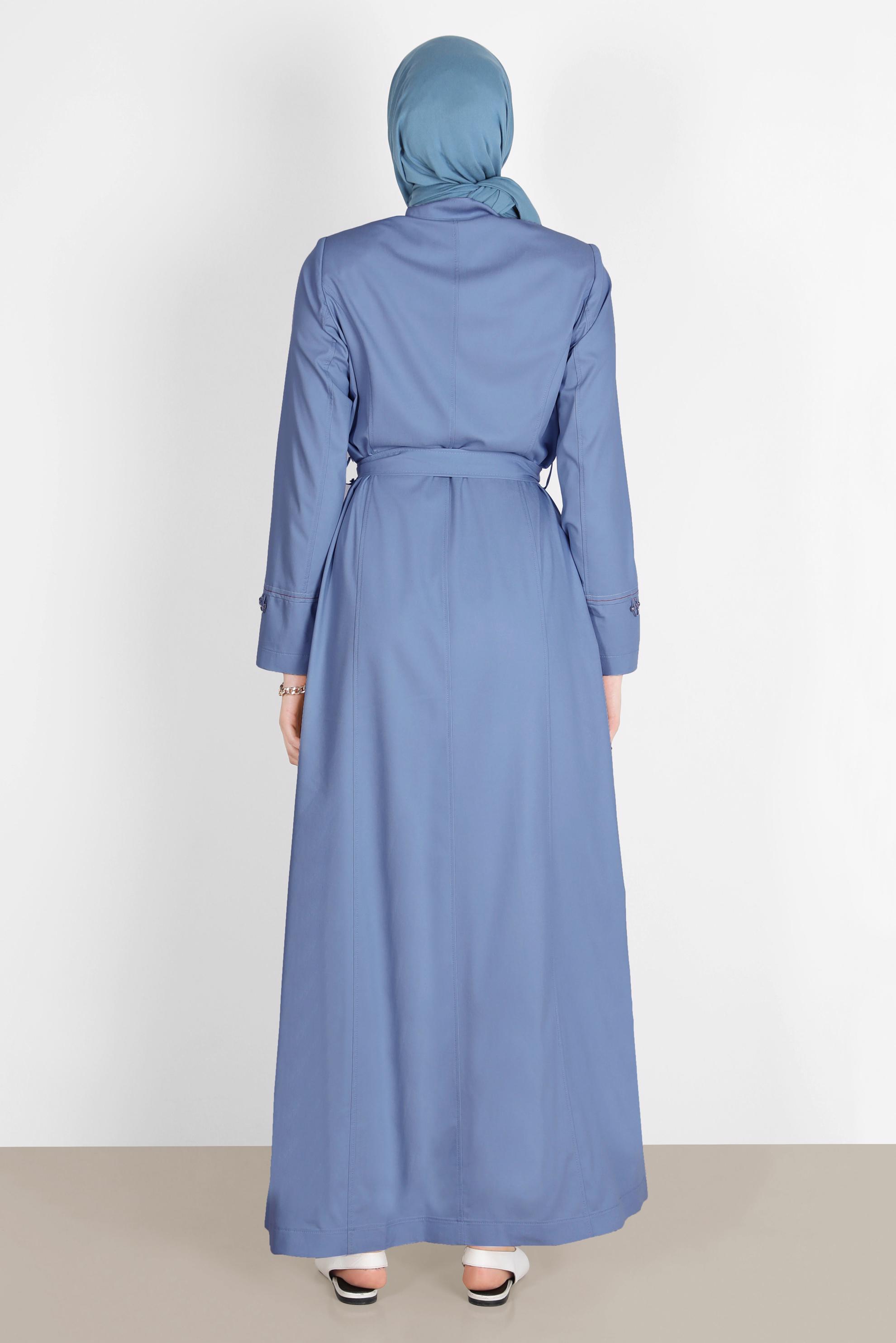 Tesettür giyim LACİVERT HAKİM YAKA KUŞAKLI PARDESÜ 10571 