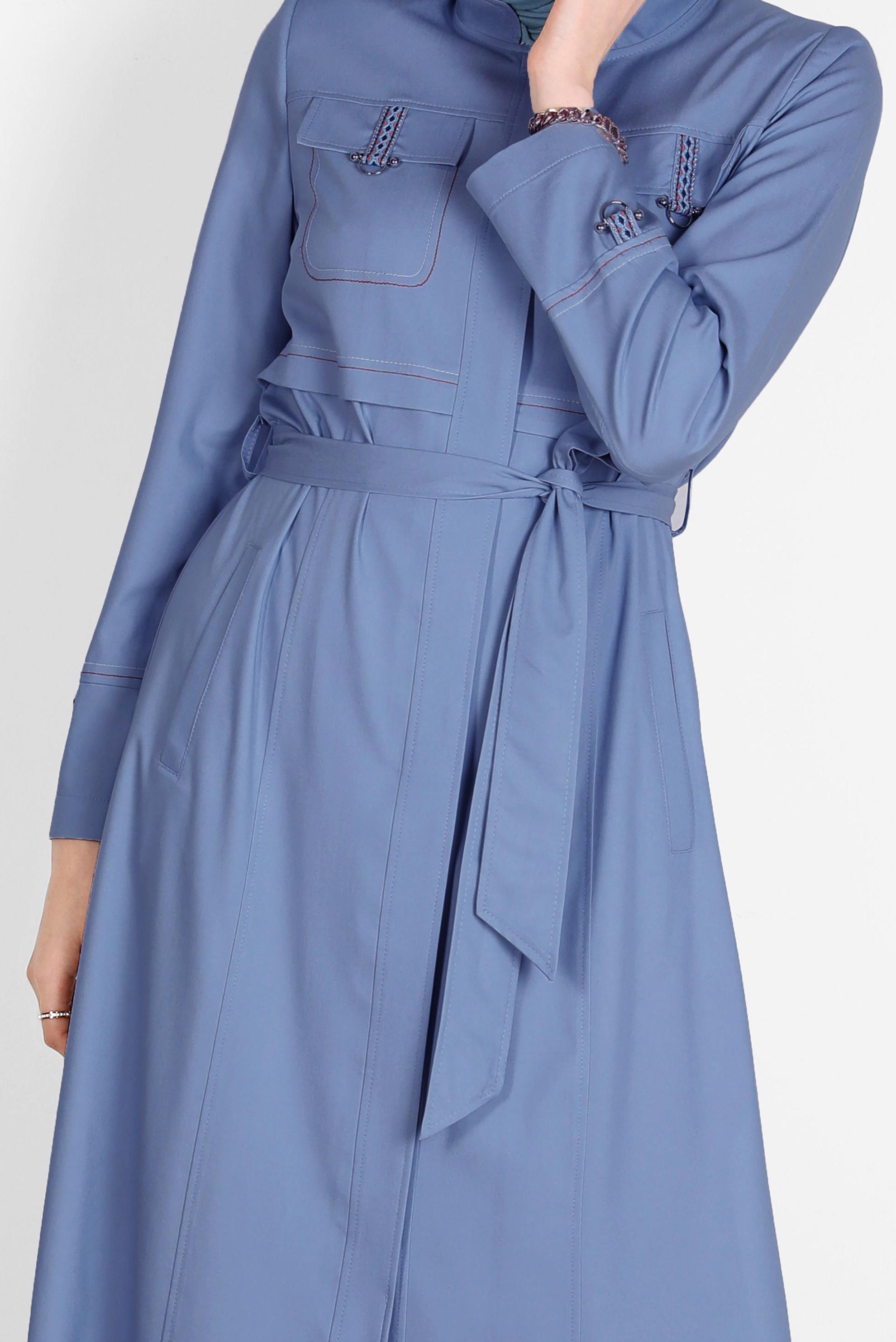 Tesettür giyim LACİVERT HAKİM YAKA KUŞAKLI PARDESÜ 10571 