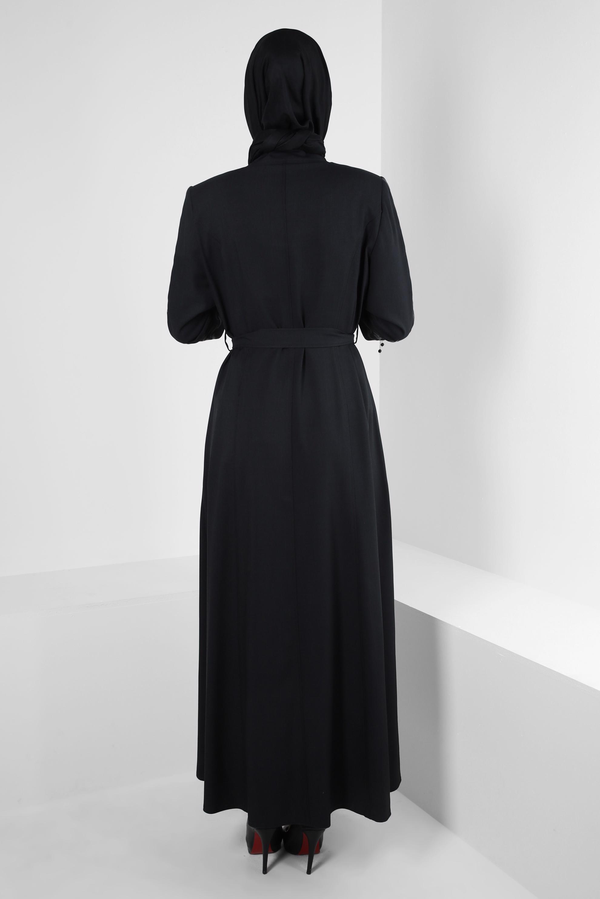 Tesettür giyim SİYAH KOLLARI NAKIŞLI PARDESÜ 10573 