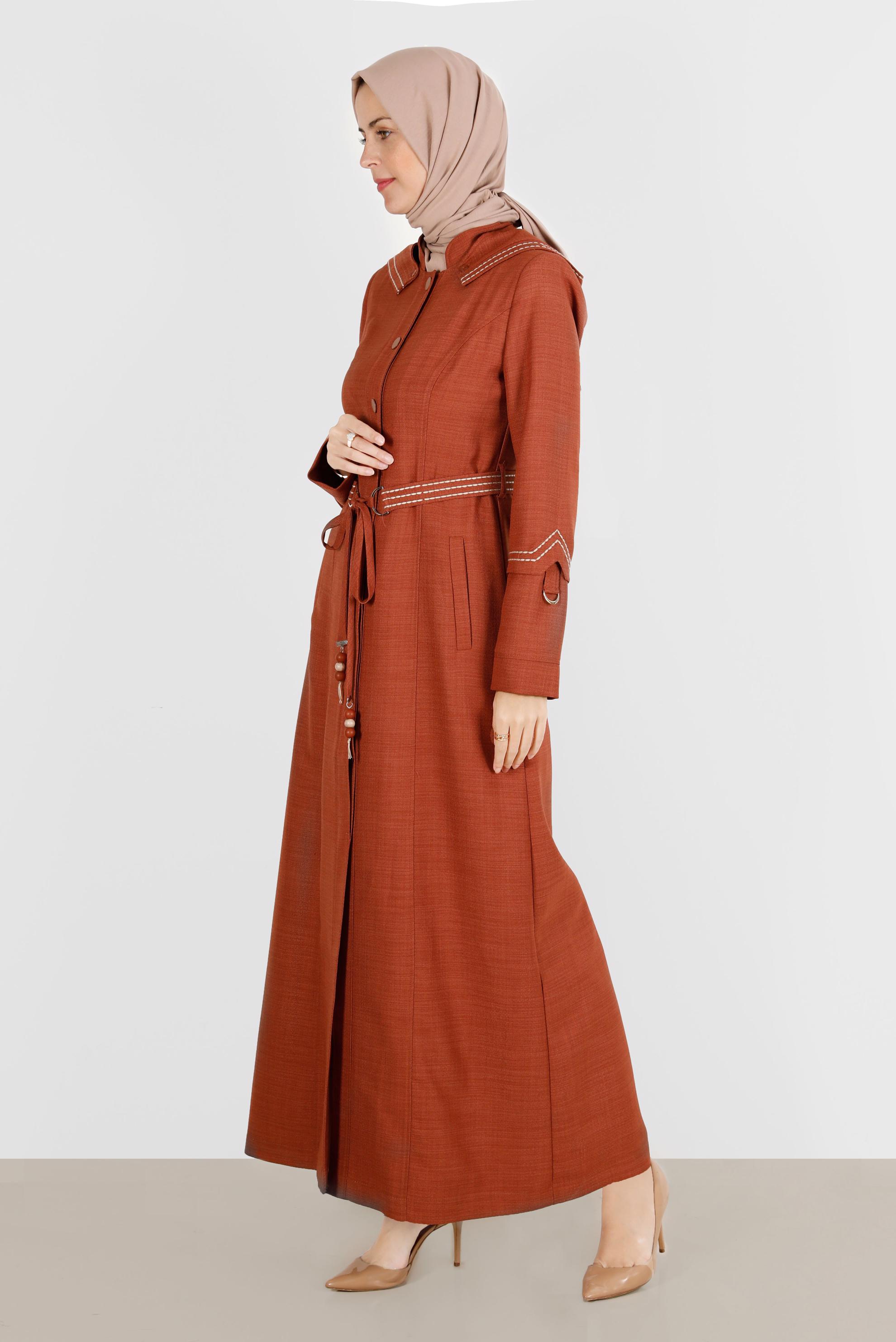 Vêtements hijab BRUN PARDESSUS BRODÉ À CAPUCHE 10575