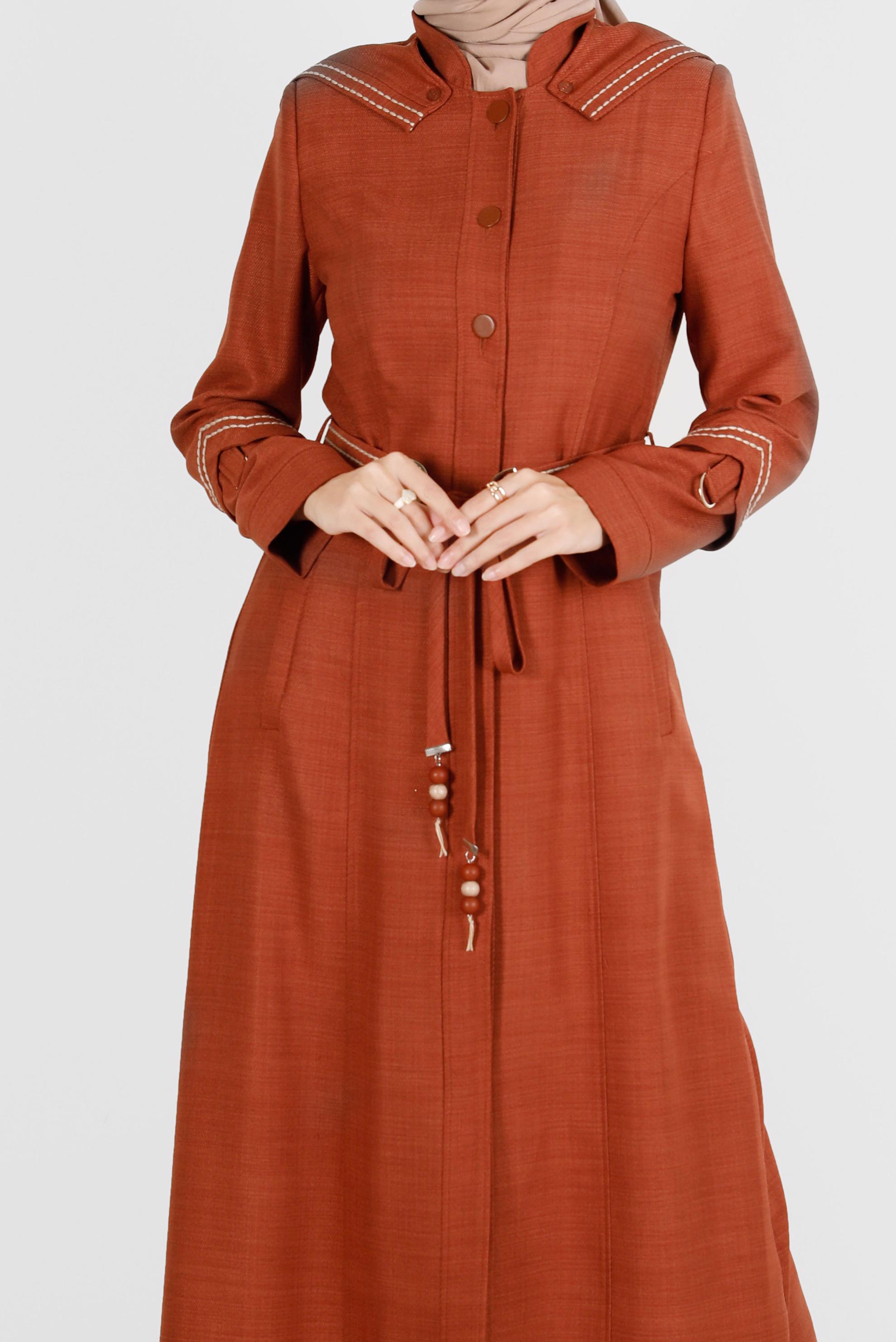 Vêtements hijab BRUN PARDESSUS BRODÉ À CAPUCHE 10575