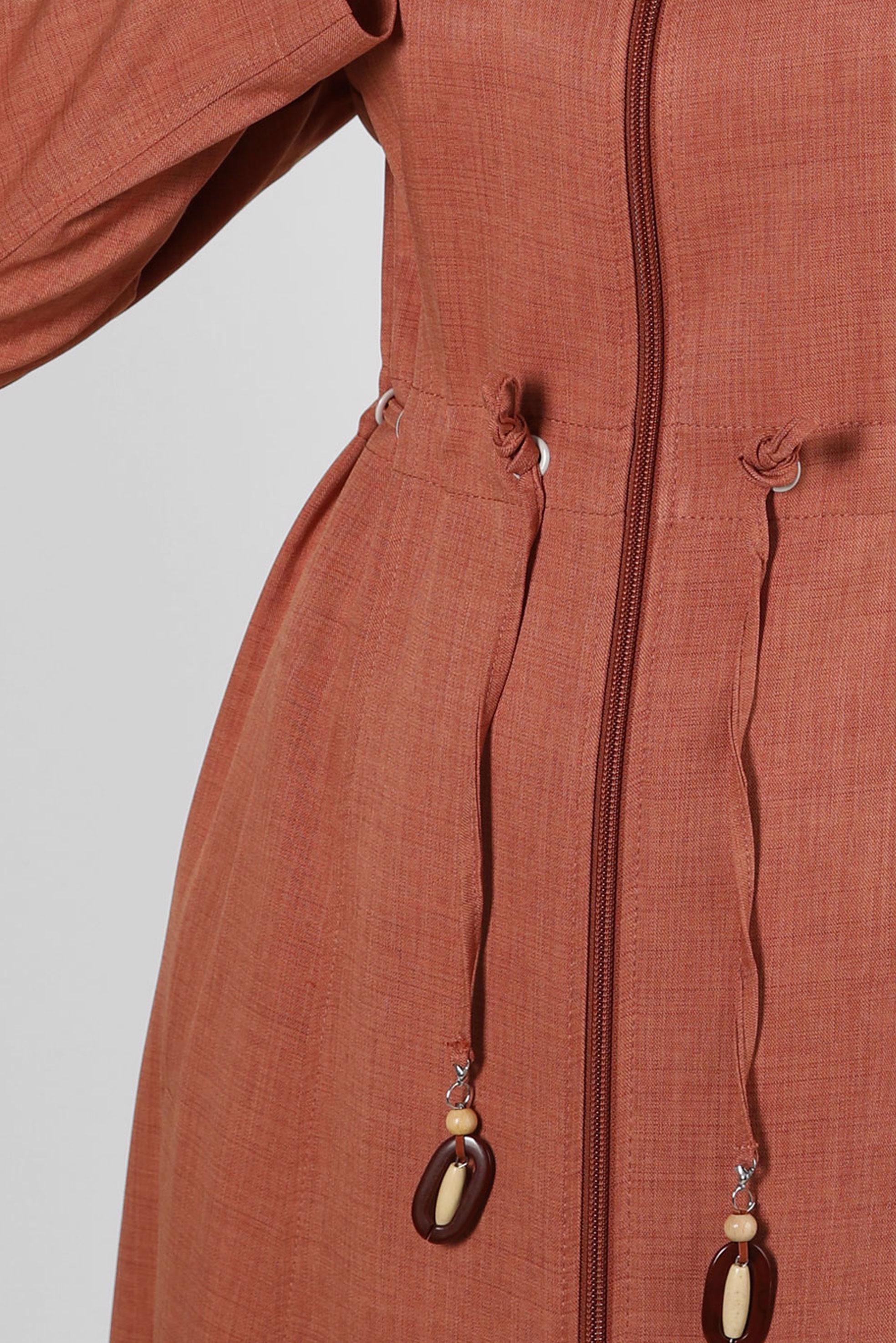 Tesettür giyim TURUNCU KAPÜŞONU EKOSE DESENLİ PARDESÜ 10576 