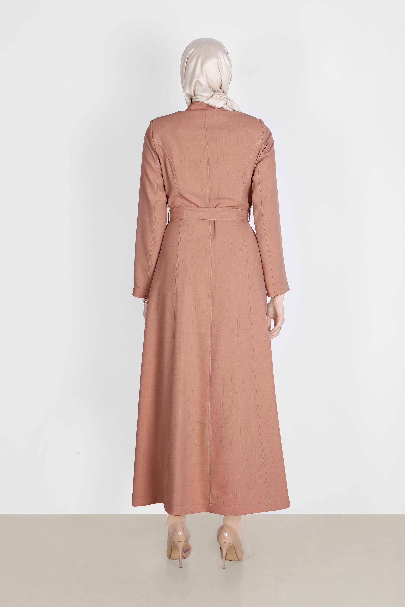 Tesettür giyim PUDRA KUŞAKLI DÜĞMELİ PARDESÜ 10578 