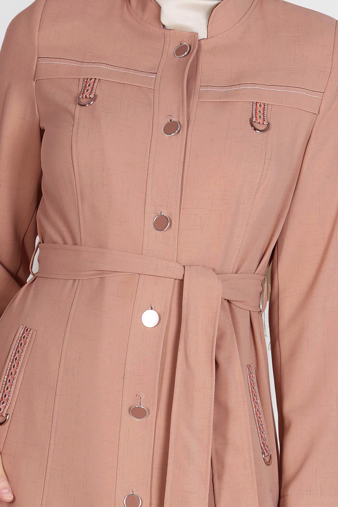 Tesettür giyim PUDRA KUŞAKLI DÜĞMELİ PARDESÜ 10578 