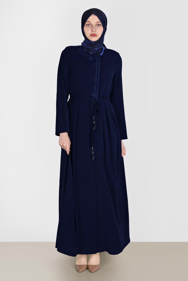 Tesettür giyim  NAKIŞLI KUŞAKLI PARDESÜ 10580	 - ALVİNA